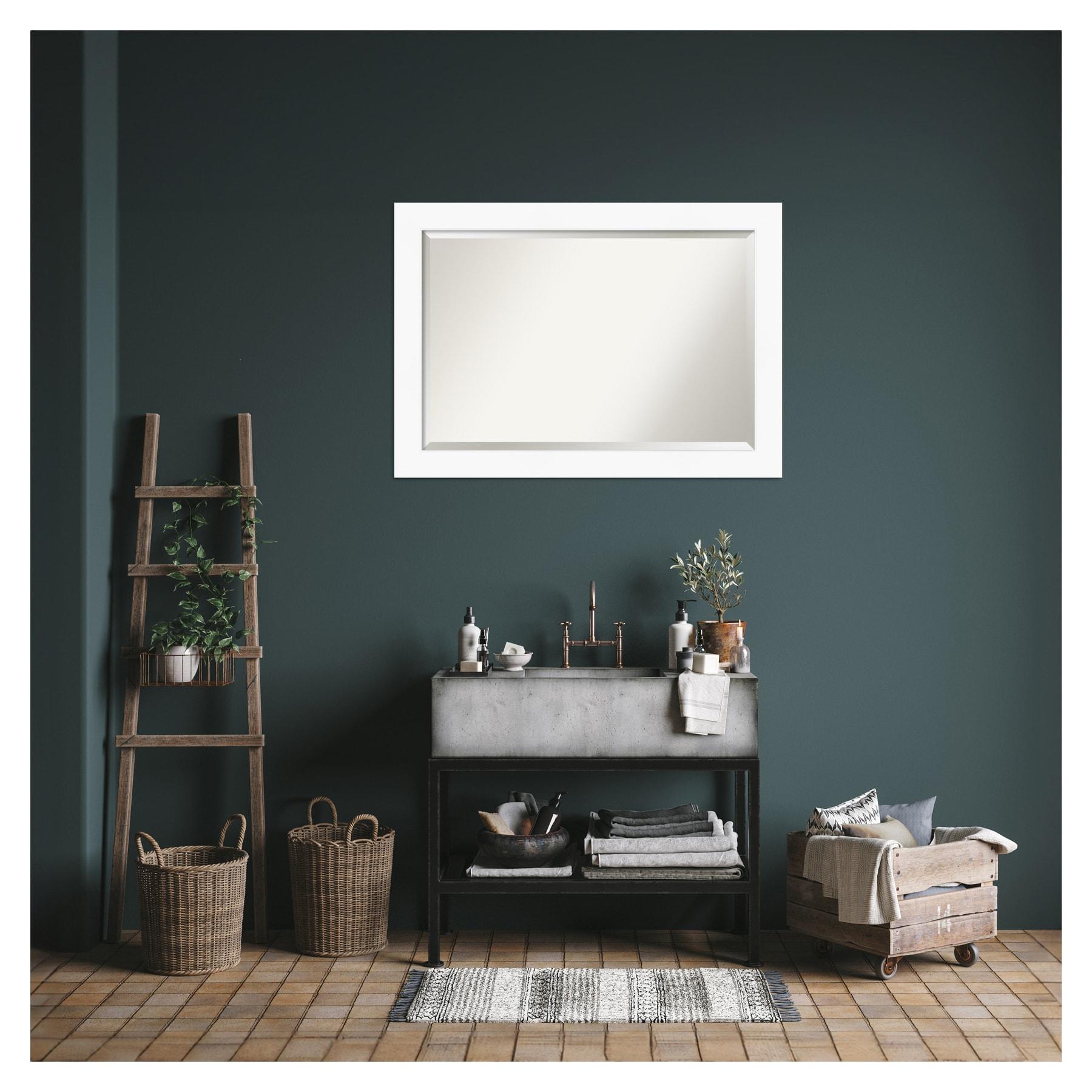 Amanti Art Beveled Bathroom Wall Mirror - Cabinet White Frame Outer Size: 41 x 29 in