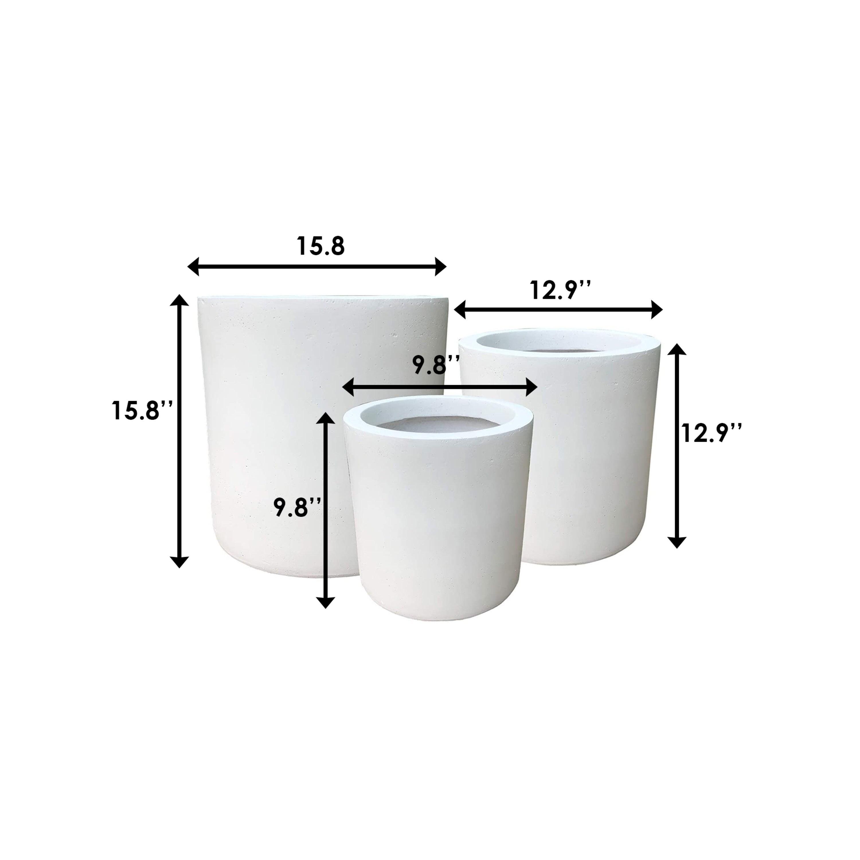 Set of 3 Modern Cylindrical Lightweight Concrete Outdoor Planters Pure White - Rosemead Home & Garden, Inc.