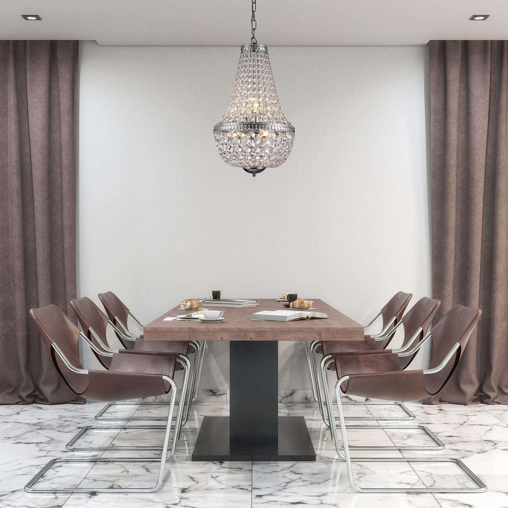 Edvivi 6-Light Chrome Crystal Empire Chandelier Pendant Ceiling Fixture | Glam Lighting