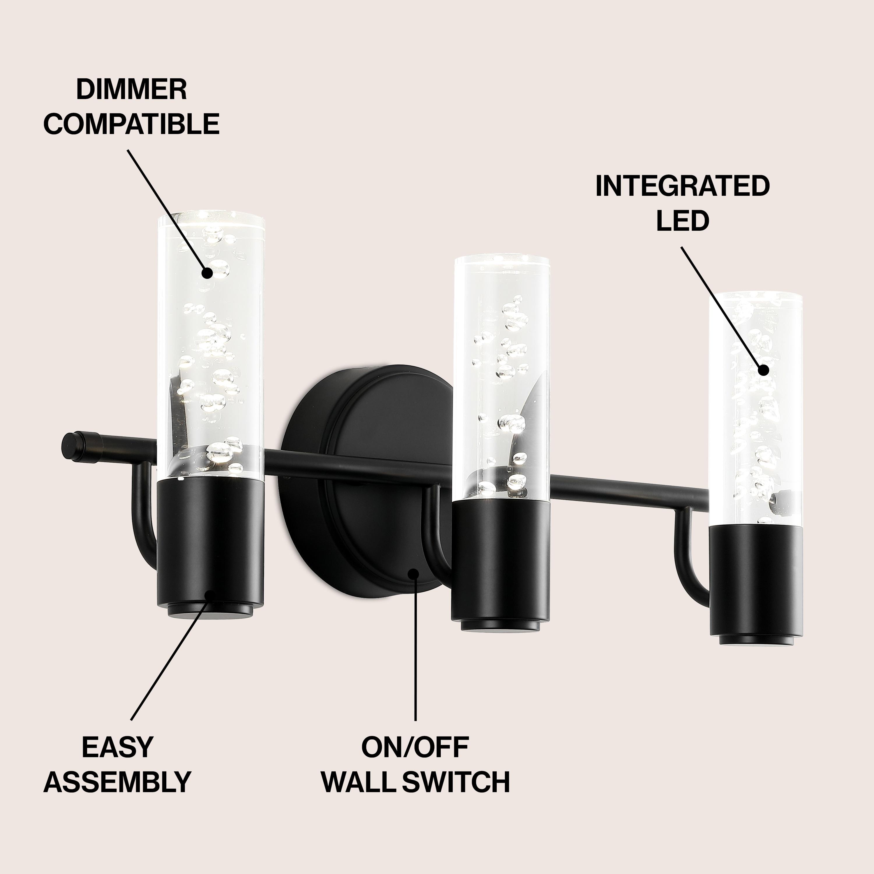Bolha 18" 3-Light Minimalist Modern Bubble Acrylic/Iron Integrated LED Vanity Light, Black