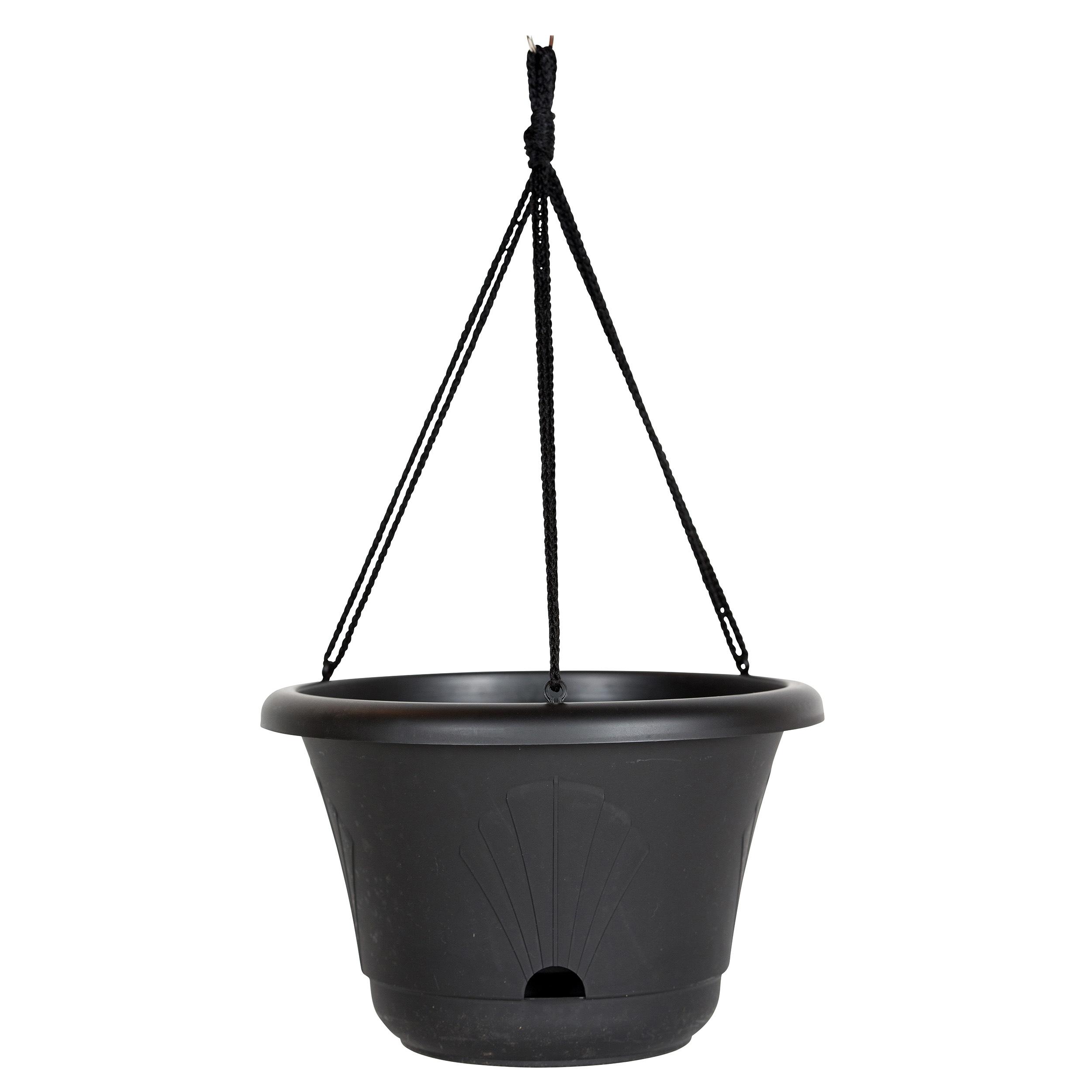 Bloem Lucca Self Watering Hanging Basket: 13" - Black - Durable and Long Lasting Plastic Pot, Macrame Hanger with Ring, For Indoor and Outdoor Use, Gardening, 2 Gallon Capacity