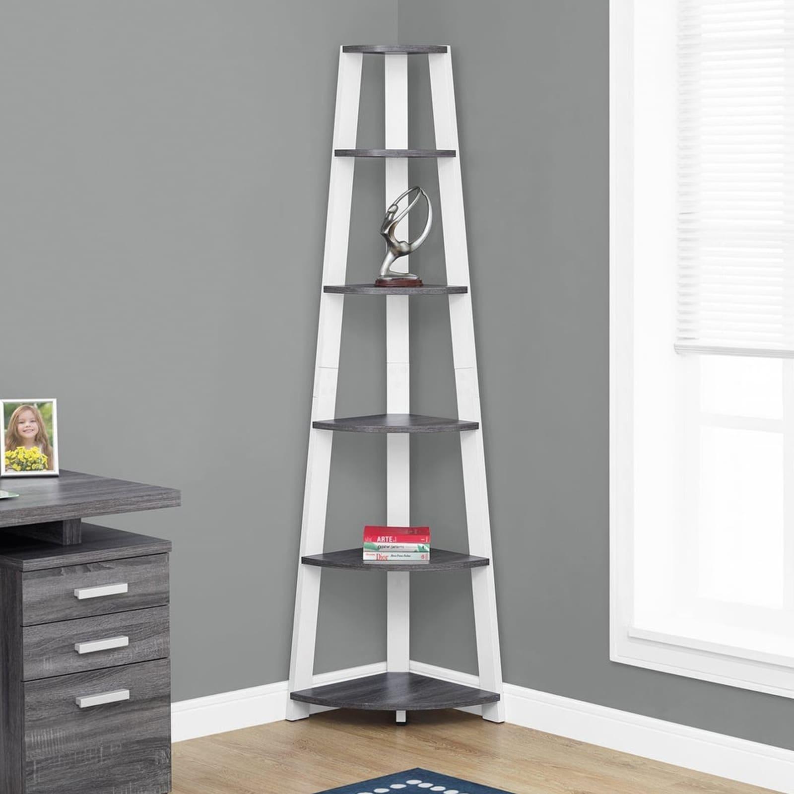 15.5" x 22.5" x 71.25" Grey White Particle Board  Bookshelf