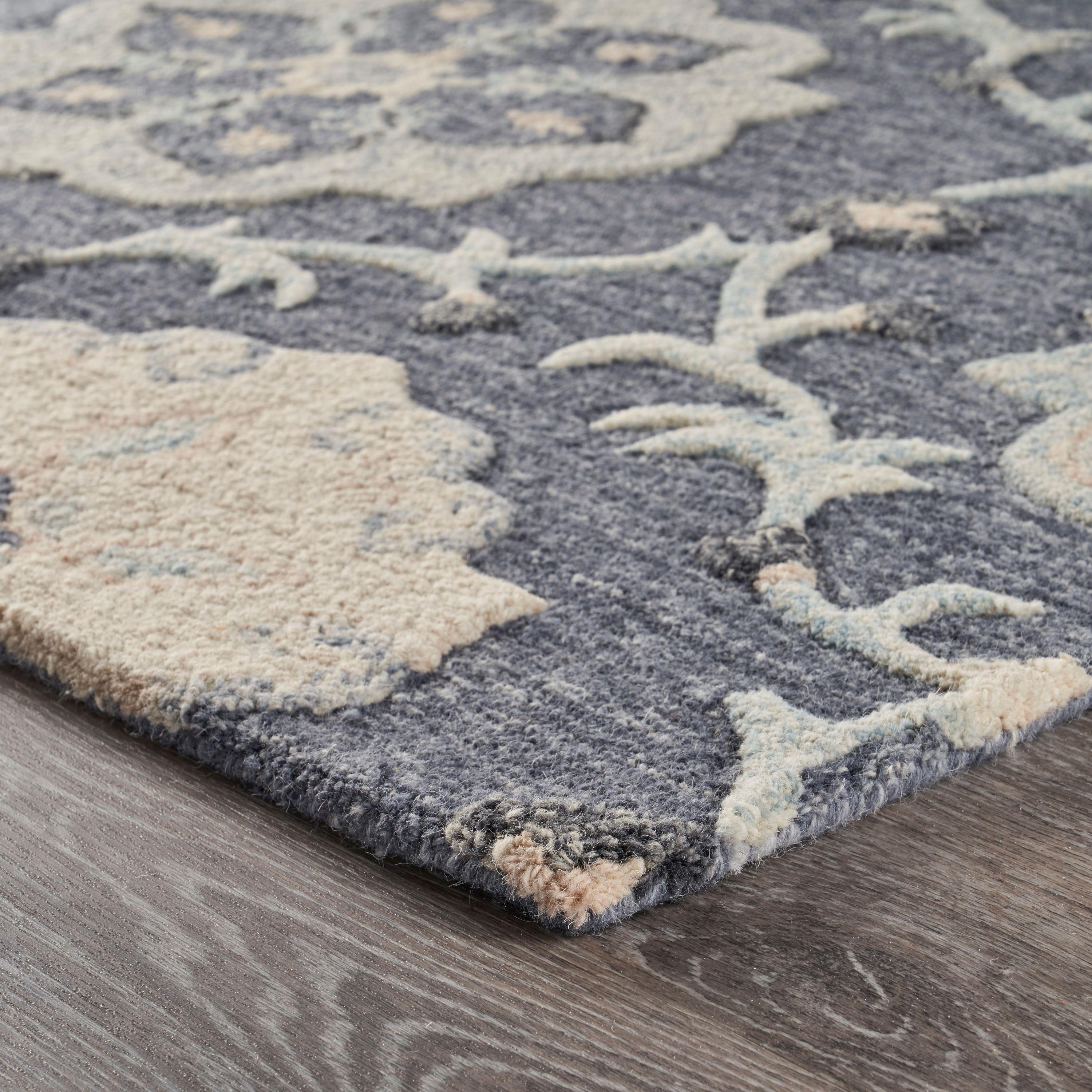 LR Home Aiden 7' x 9' Blue and Gray Floral Wool Indoor Area Rug