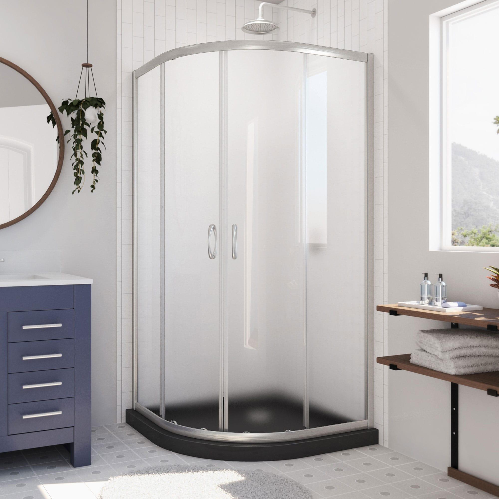Prime 33" W x 33" D x 74.75" H Semi-Frameless Round Sliding Shower Enclosure with Fixed Panel and Base Included