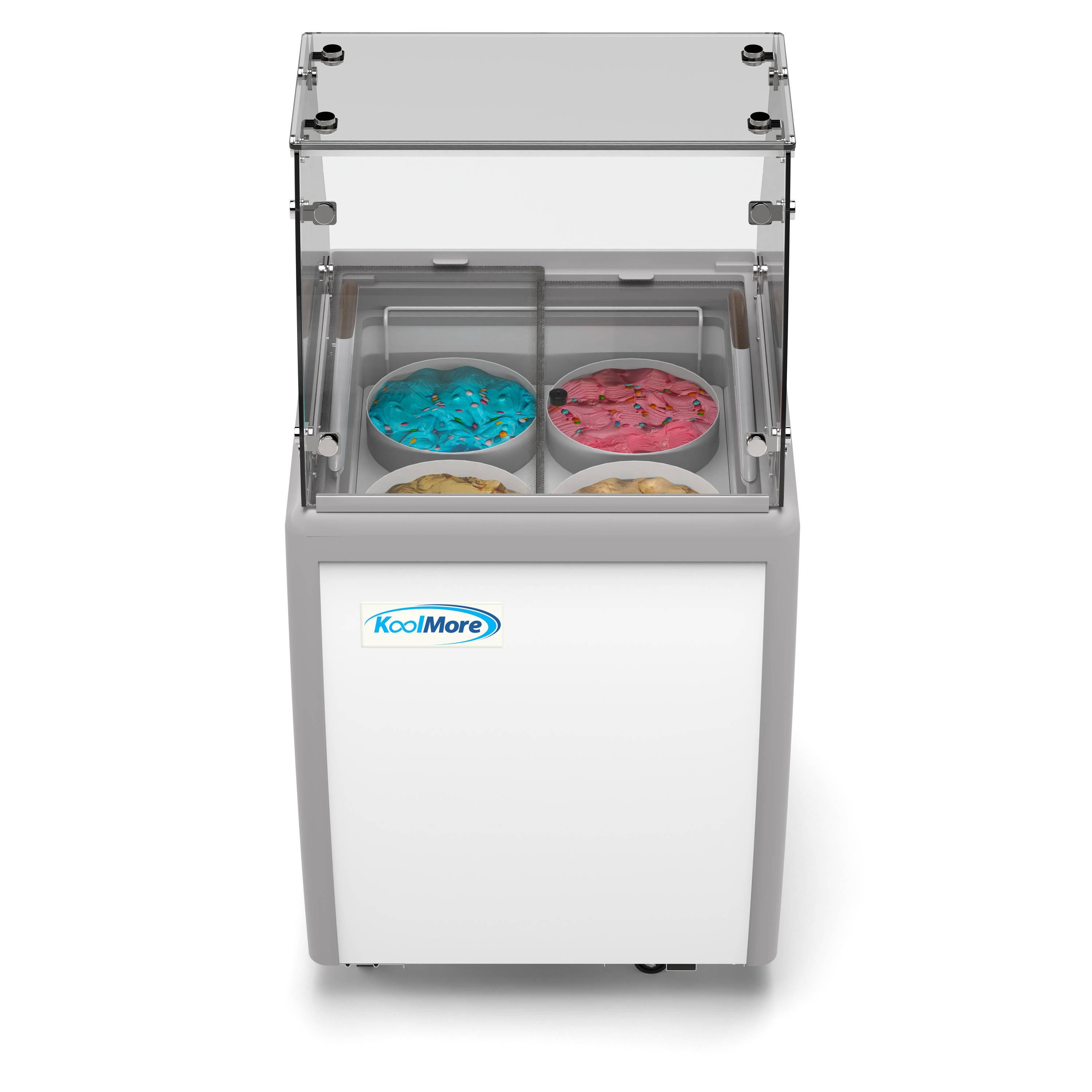 KoolMore 26 in. 4 Tub Ice Cream Dipping Cabinet Display Freezer with Sliding Glass Door and Sneeze Guard, 6 cu. ft. KM-ICD-26SD-FG.