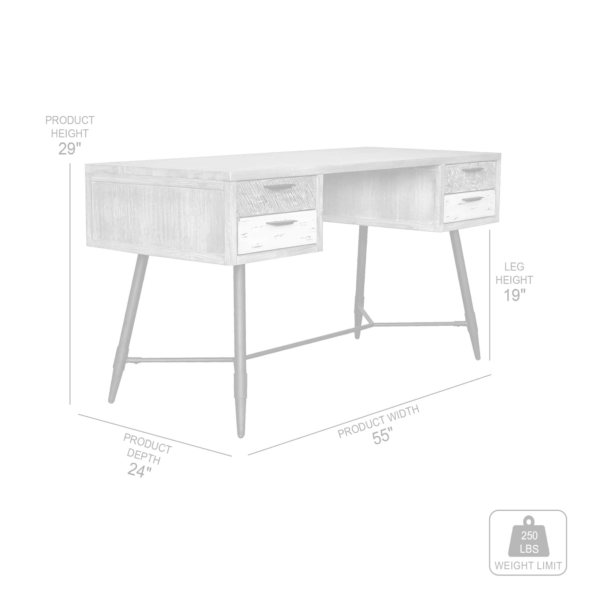 Armen Living Bridges 4-Drawer Modern Wood Desk in Natural/Gray