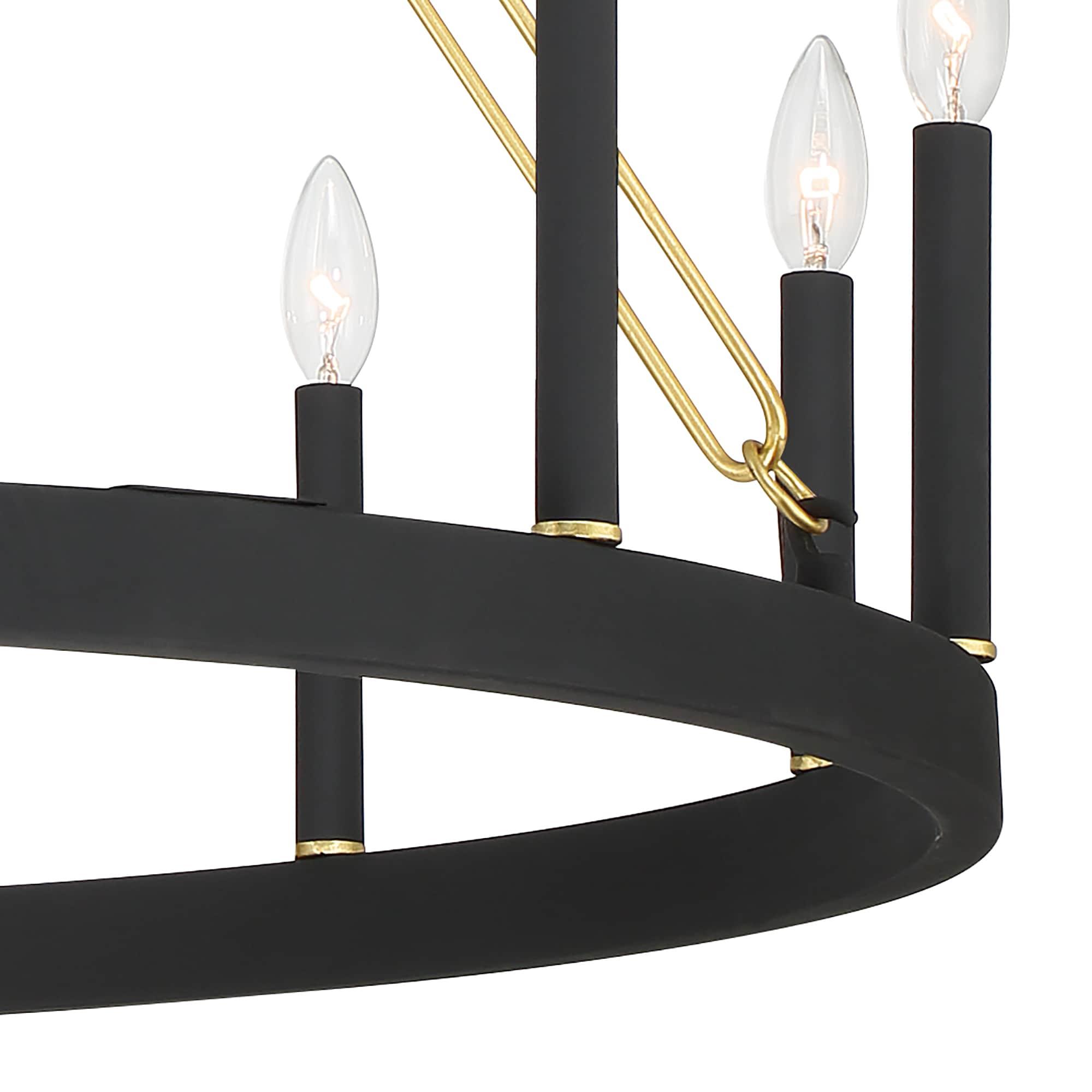 ACROMA  12-light 40In Modern Farmhouse Wagon Wheel Chandelier Black/ Gold Candle Lighting - 40'' D