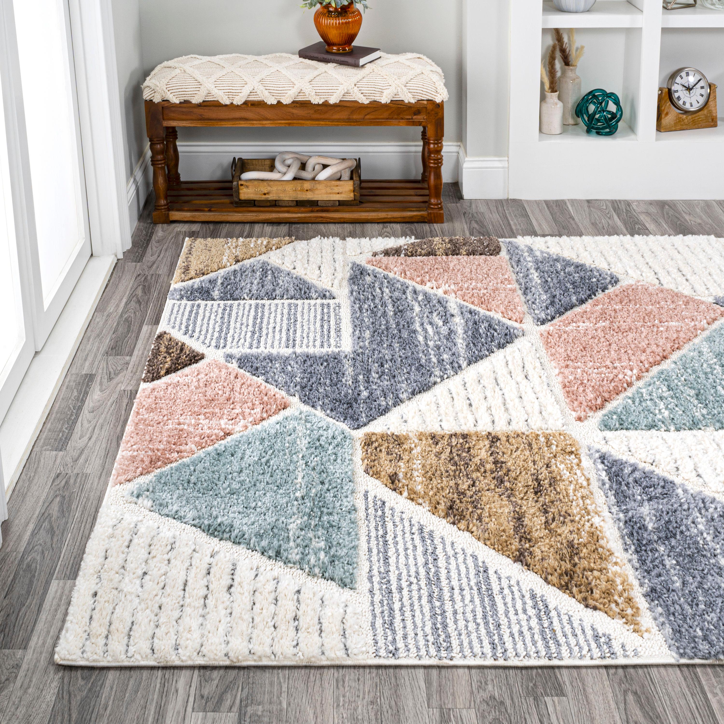 3' x 5' Aileen Geometric Scandi Colorblock Carved Area Rug, Cream - JONATHAN Y