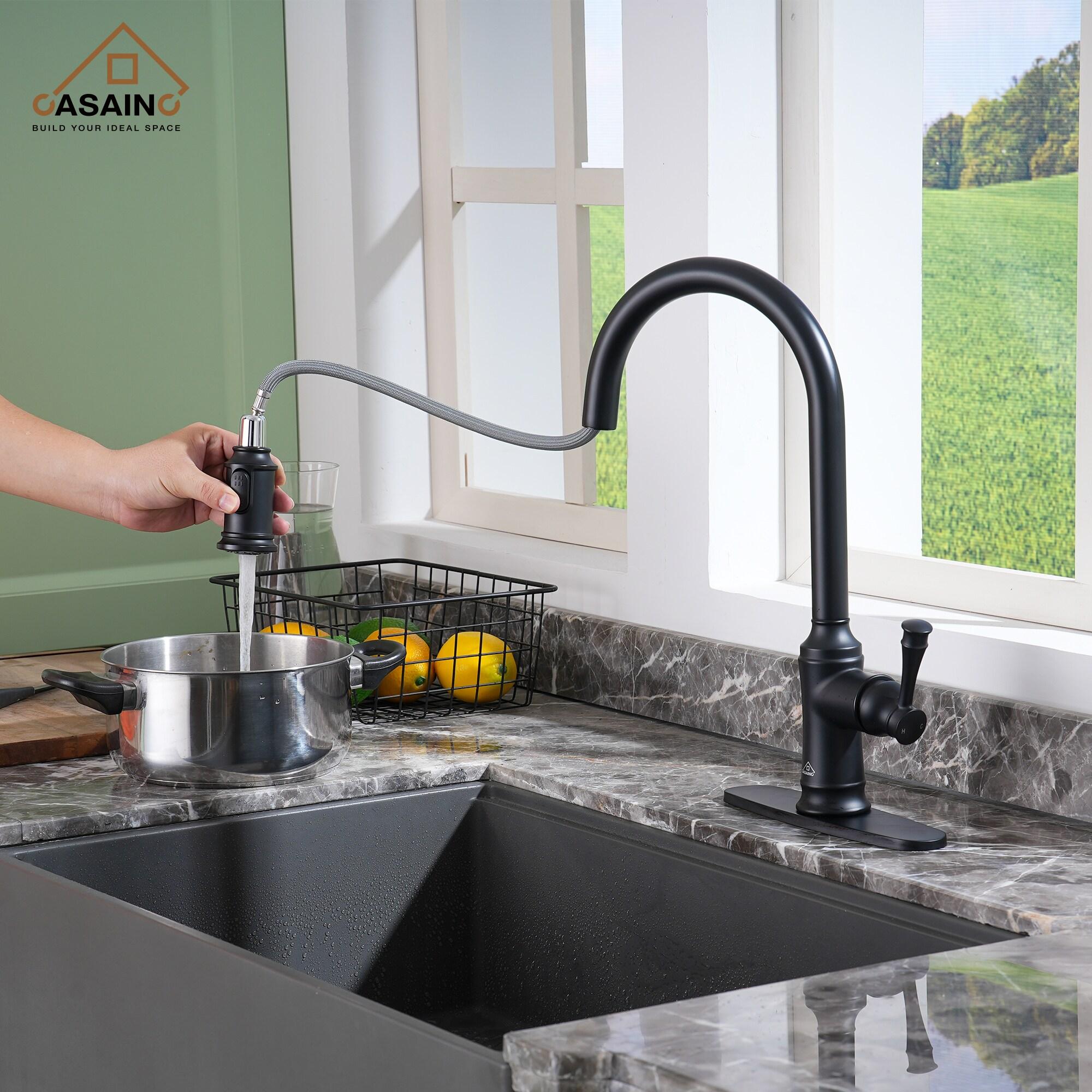 CASAINC 1.8 GPM Single-Handle Pull-Down Kitchen Faucet Single Hole Faucet