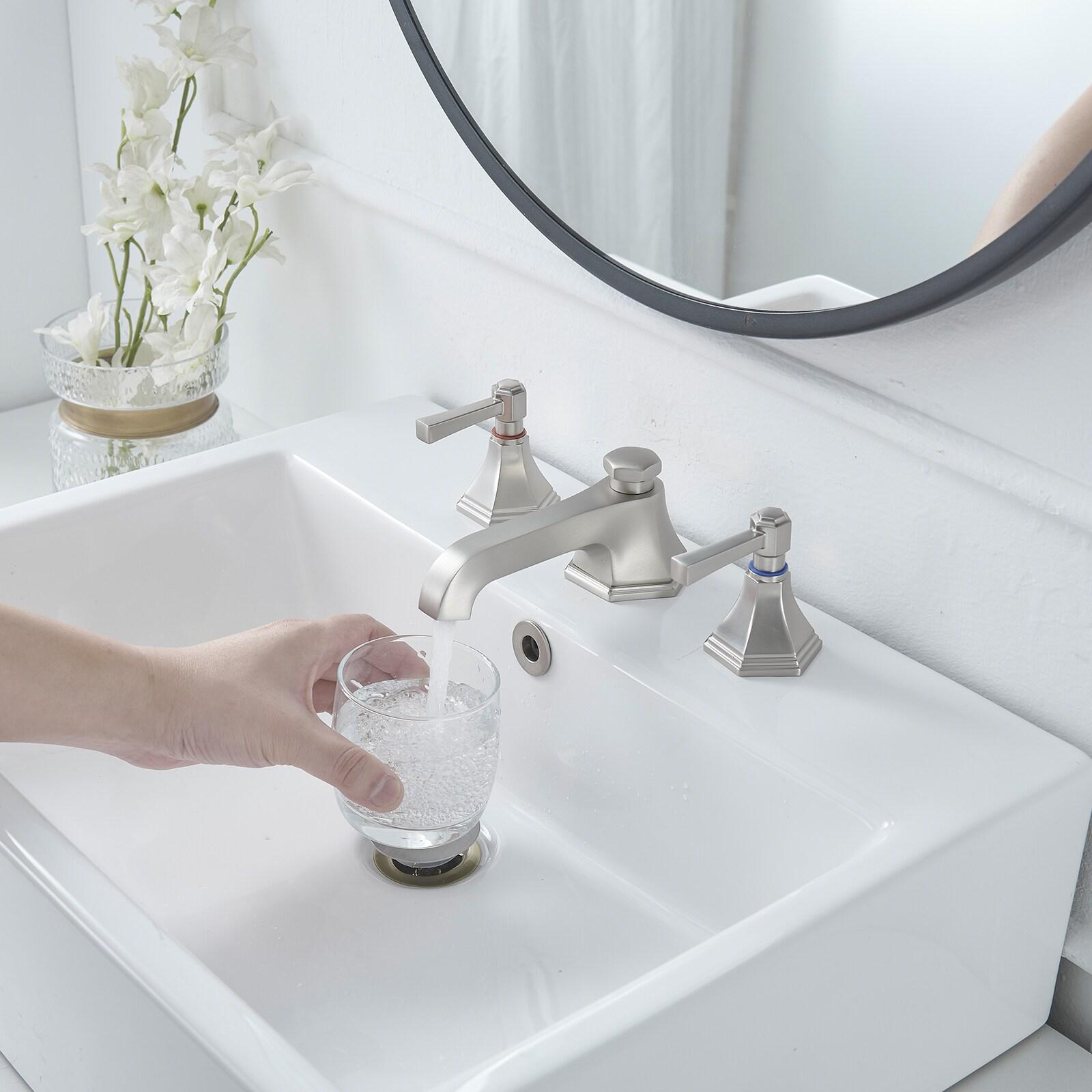BWE 8 in. Widespread Double Handle 3 Hole Bathroom Faucet Water-Saving With Metal Drain
