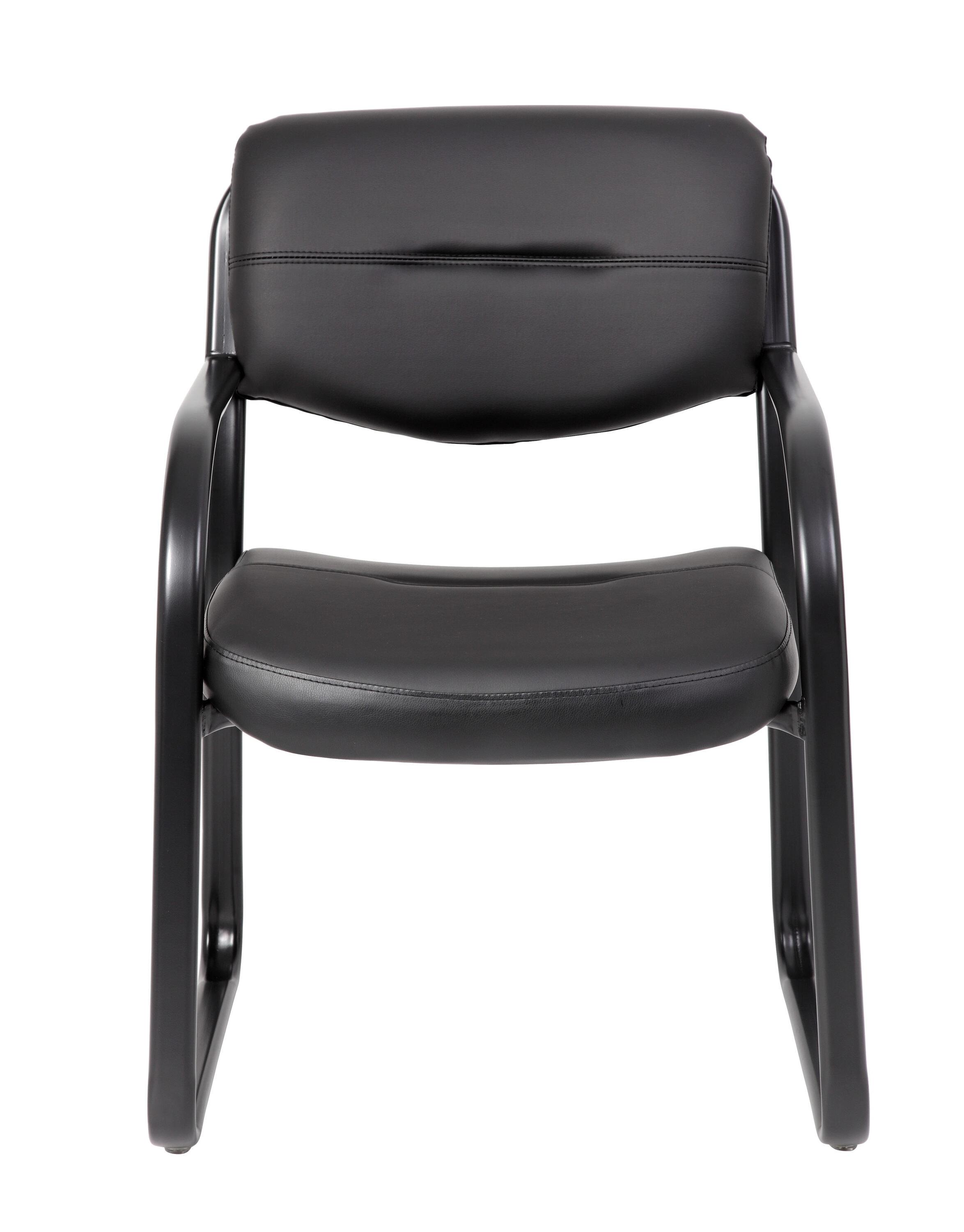 Boss Office Products Leather Sled Base Guest Chair Black: Upholstered, Metal Frame, Fixed Height