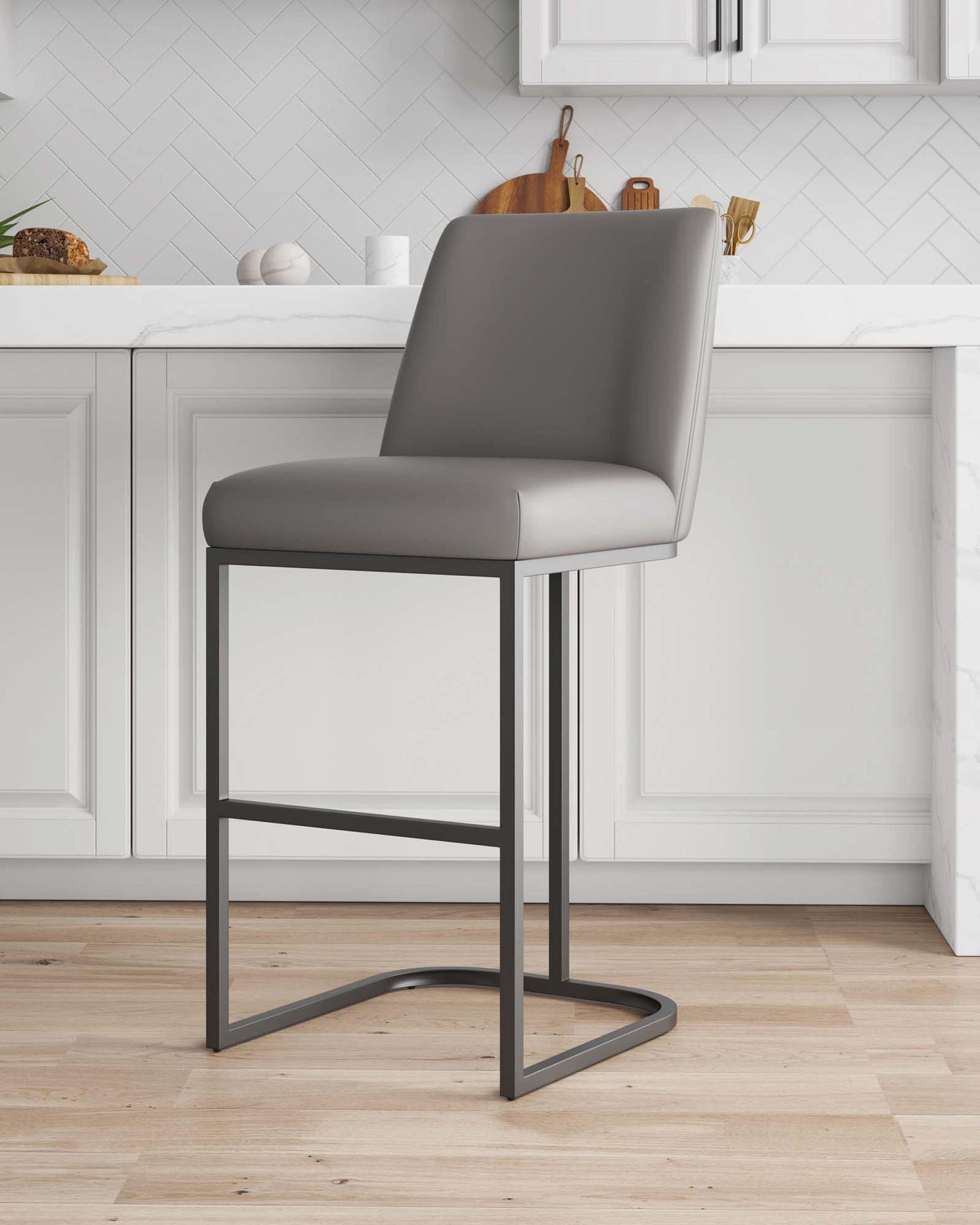 Manhattan Comfort Serena Leatherette Upholstered Metal Barstool Gray: Sled Base, Padded Back, Fixed Height