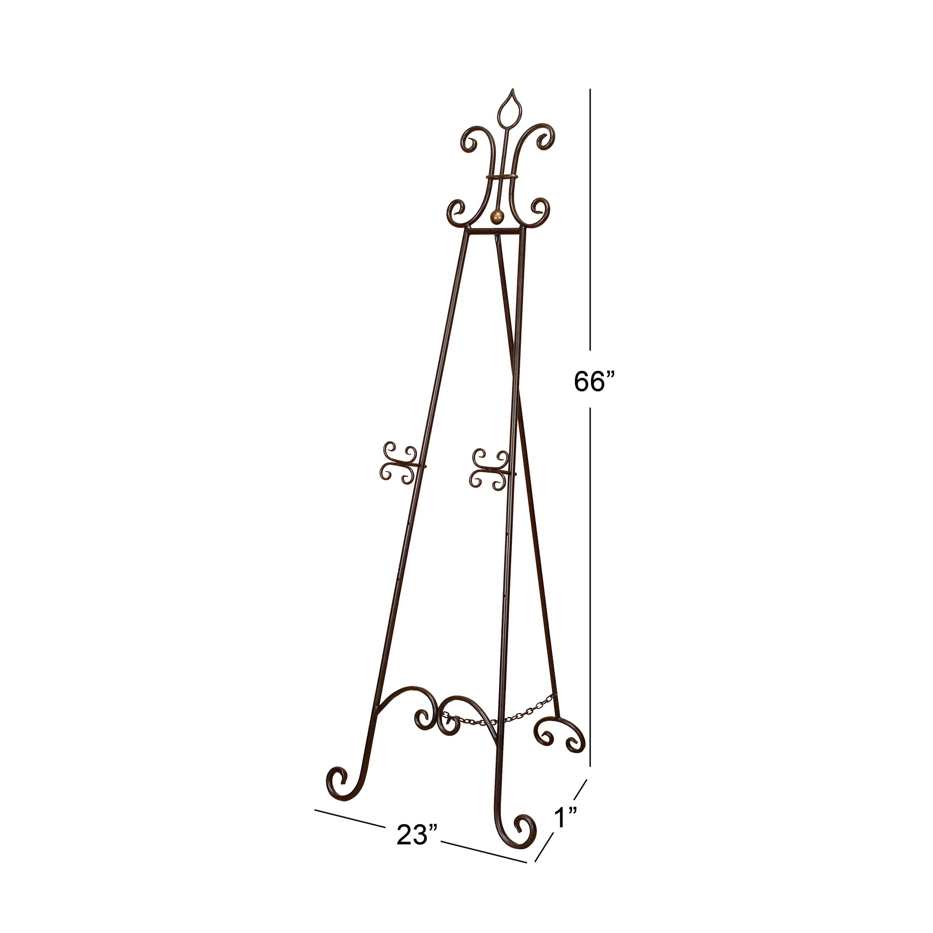 DecMode Traditional Black Metal Easel with Fleur de Lis Designs and Support Chain, 23"W x 66"H