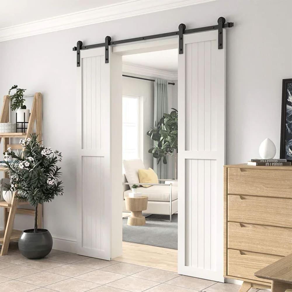 LAZ Black Steel Double Door Barn Door Hardware Kit Standard Double (NOT INCLUDE DOORS)