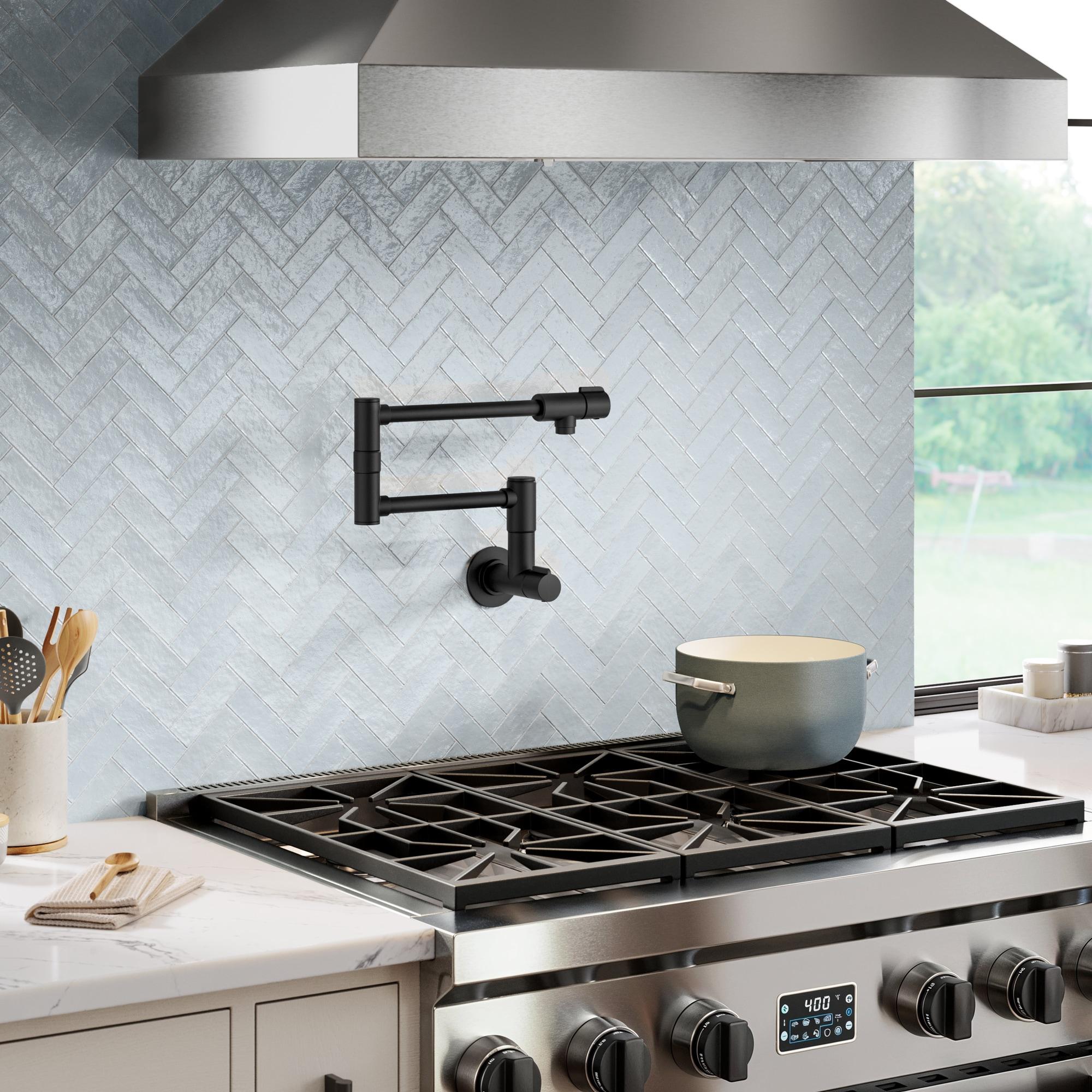 KRAUS Bolden 2 Handle Pot Filler Faucet With Retractable Arm, Wall Mount Kitchen Faucet, Pot Filler For Over Stove