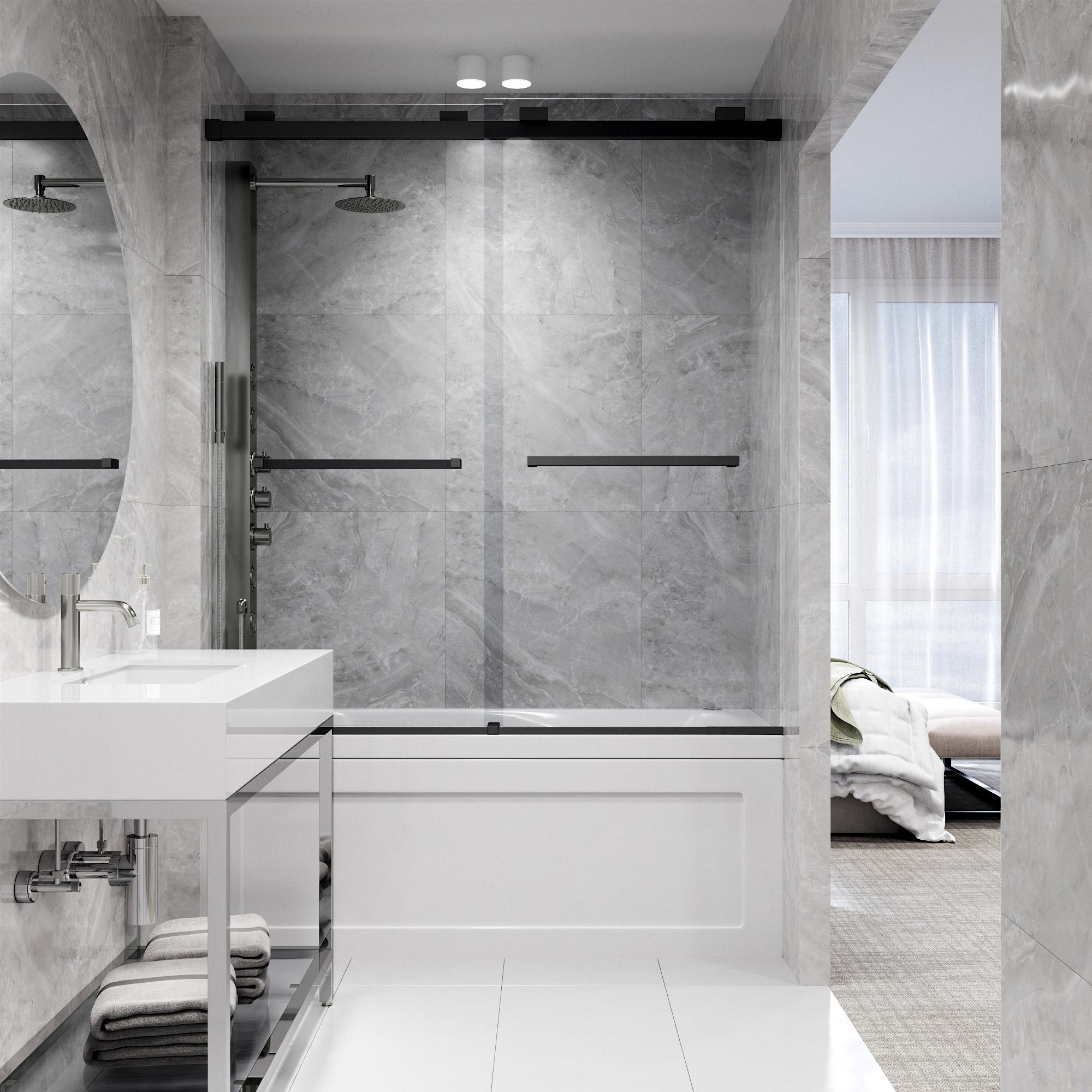 Houston 56-60" W x 66" H Double Sliding Frameless Tub Door with 3/8" Clear Glass