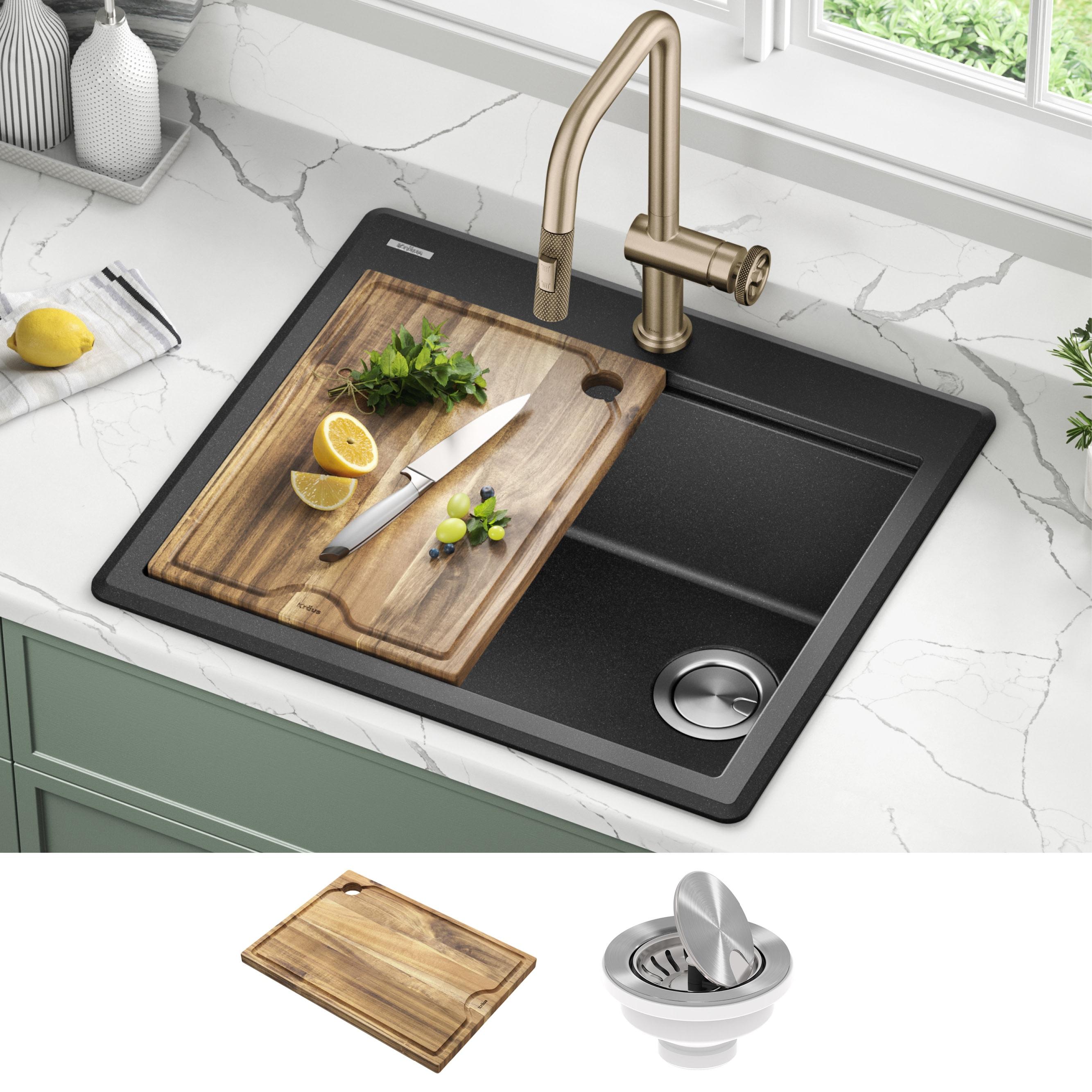 KRAUS Bellucci Granite Composite Workstation Drop-In Top Mount Single Bowl Kitchen Sink with Accessories