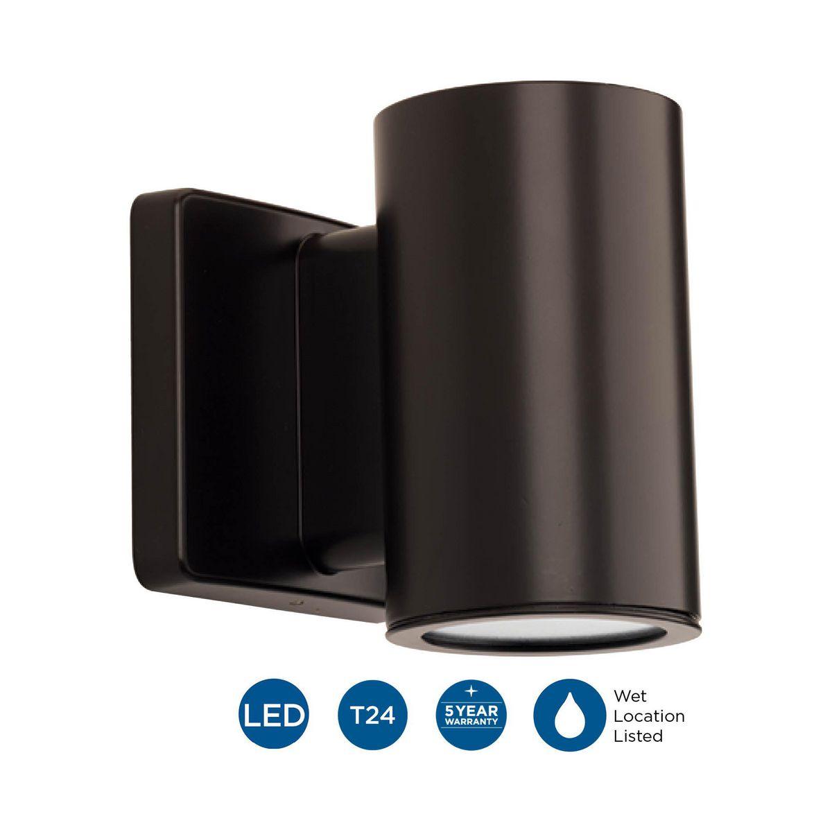 Progress Lighting Cylinders 1-Light Outdoor Wall Lantern in Antique Bronze with Aluminum Frame and LED Shade
