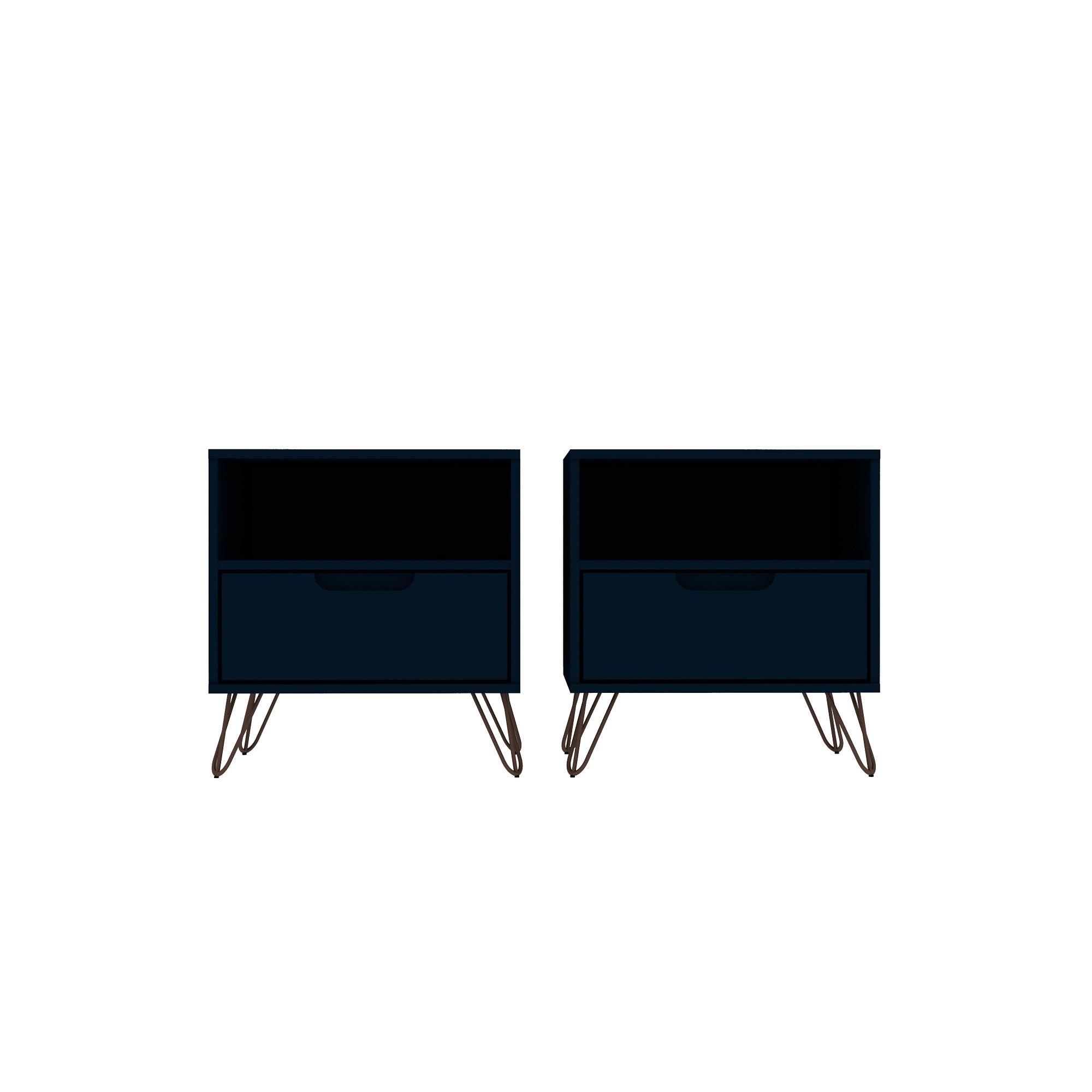 Set of 2 Rockefeller 1 Drawer Nightstands Tatiana Midnight Blue - Manhattan Comfort