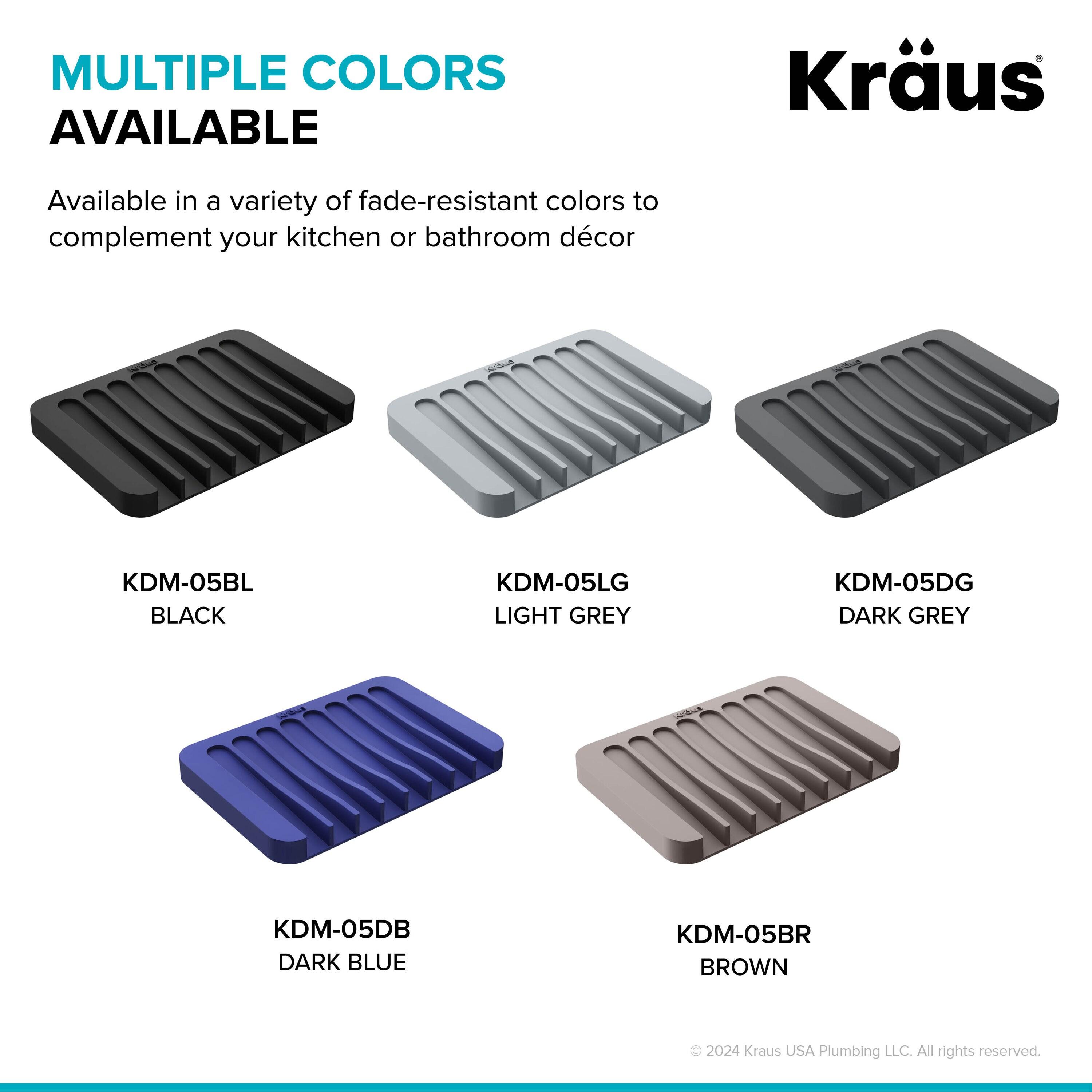 KRAUS Multipurpose Self-Draining Silicone Soap Dish/Sponge Holder for Bathroom or Kitchen Counter in Dark Grey, KDM-05DG