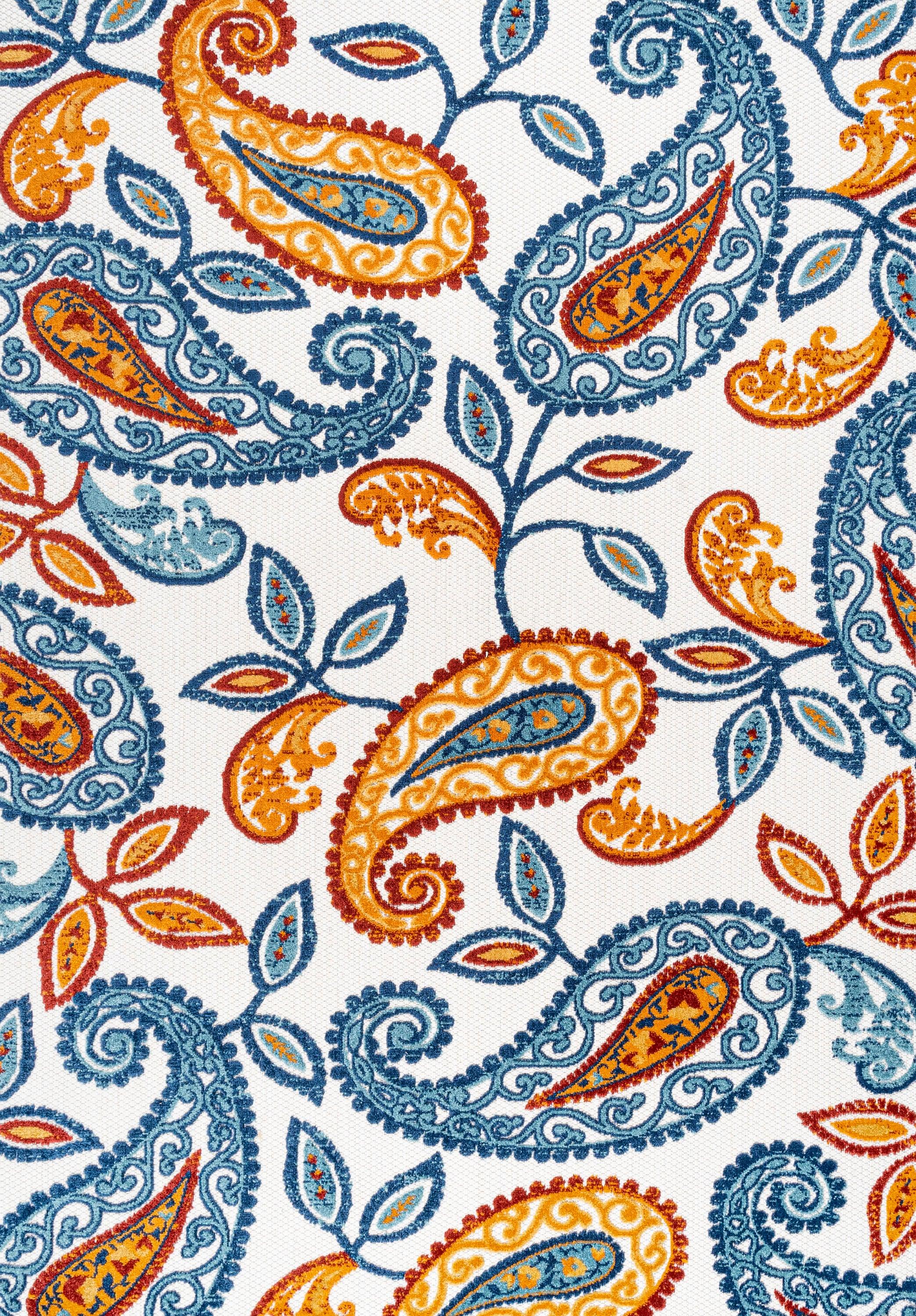 5'x8' Julien Paisley High-Low Indoor/Outdoor Area Rug, Orange/Blue - JONATHAN Y