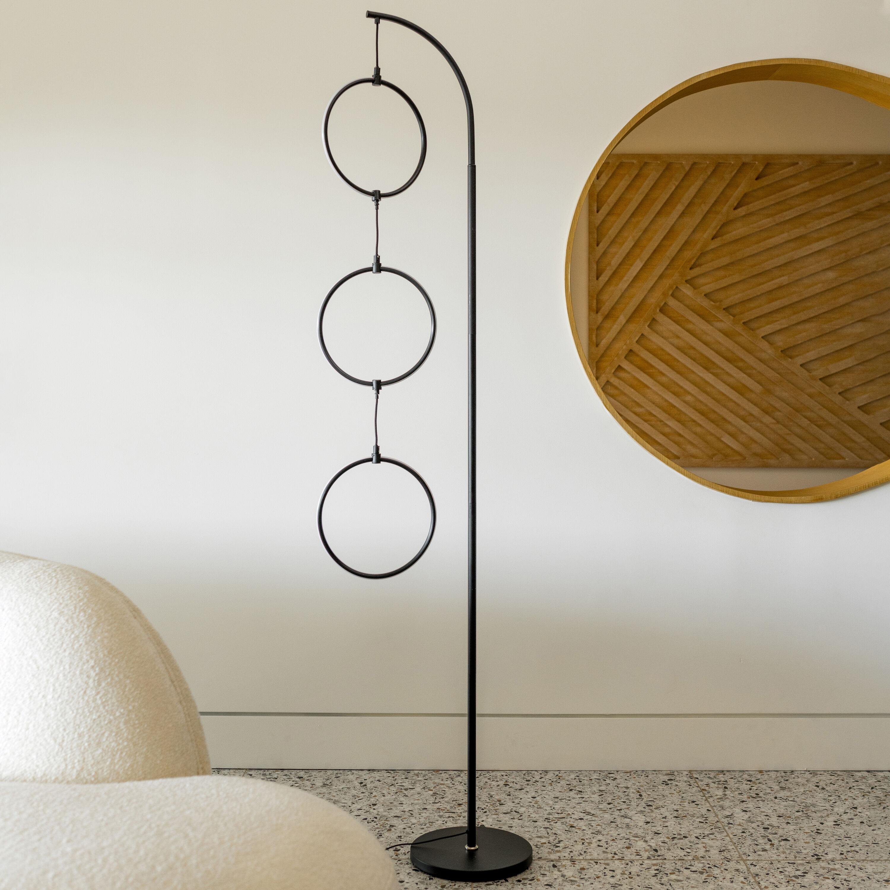 Brightech Nova 74 in. Novelty Industrial 3-Hanging Ring Light LED Standing Floor Lamp with Built-In Color Options