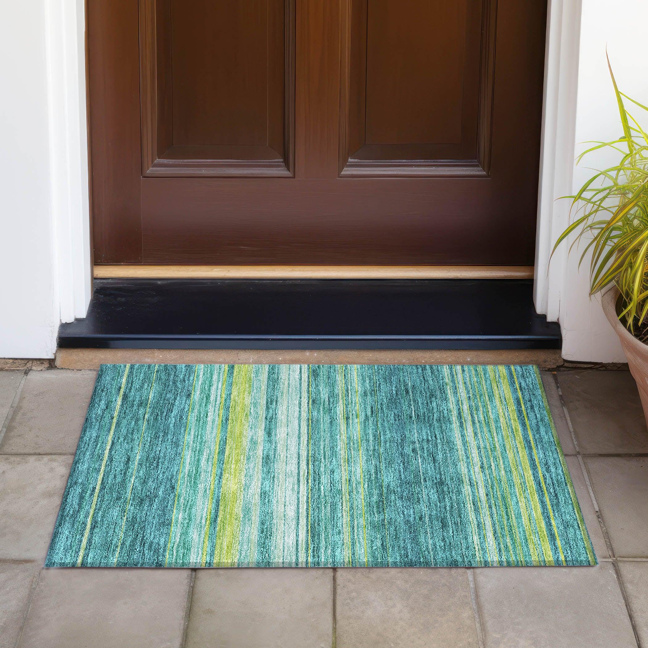 Addison Rugs Chantille Indoor/Outdoor Transitional Geometric, Abstract Teal Washable Rectangle Rug, 1'8" x 2'6"