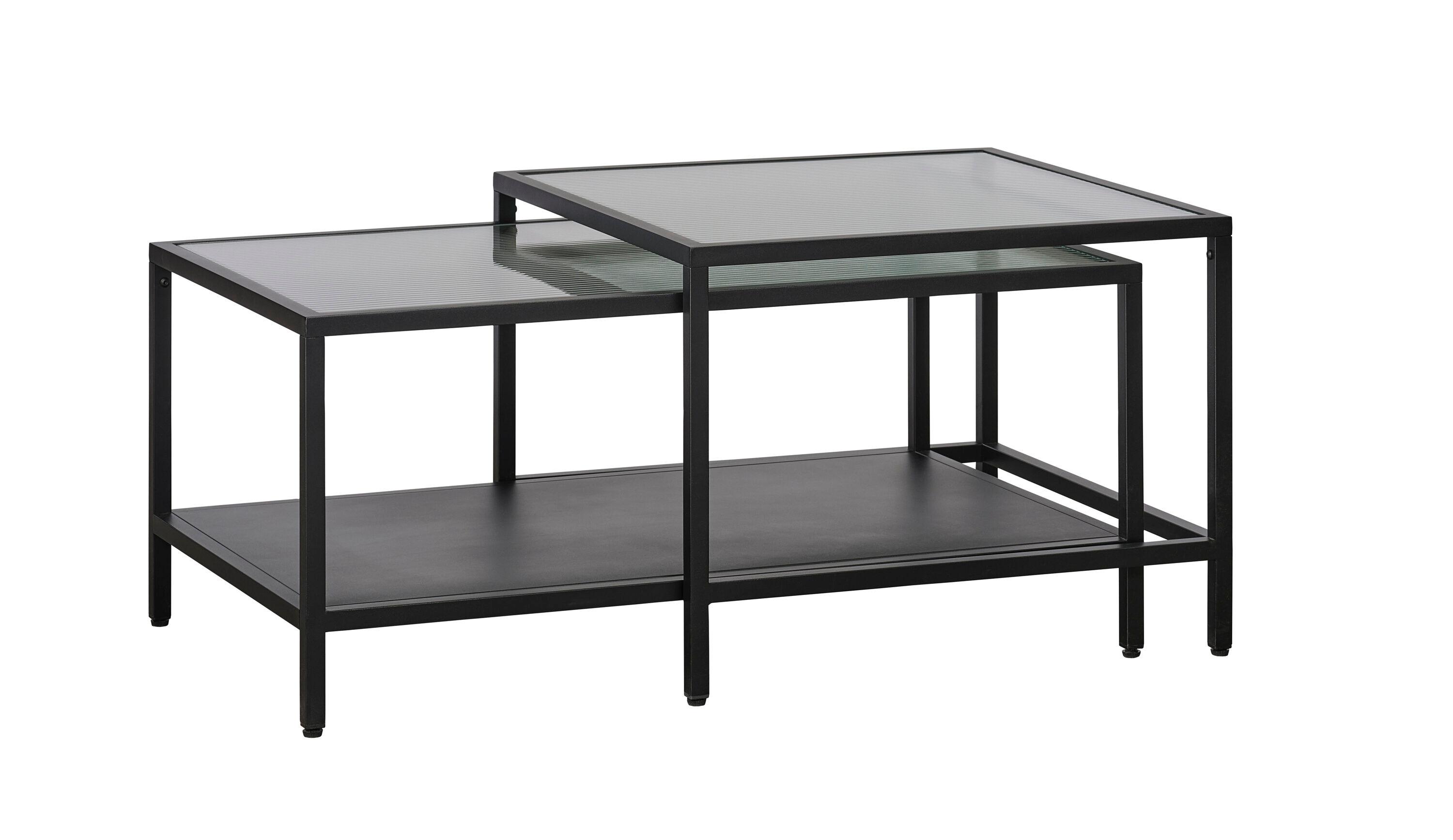 Unique Furniture Metal and Fluted Glass Nesting Coffee Table Set in Black
