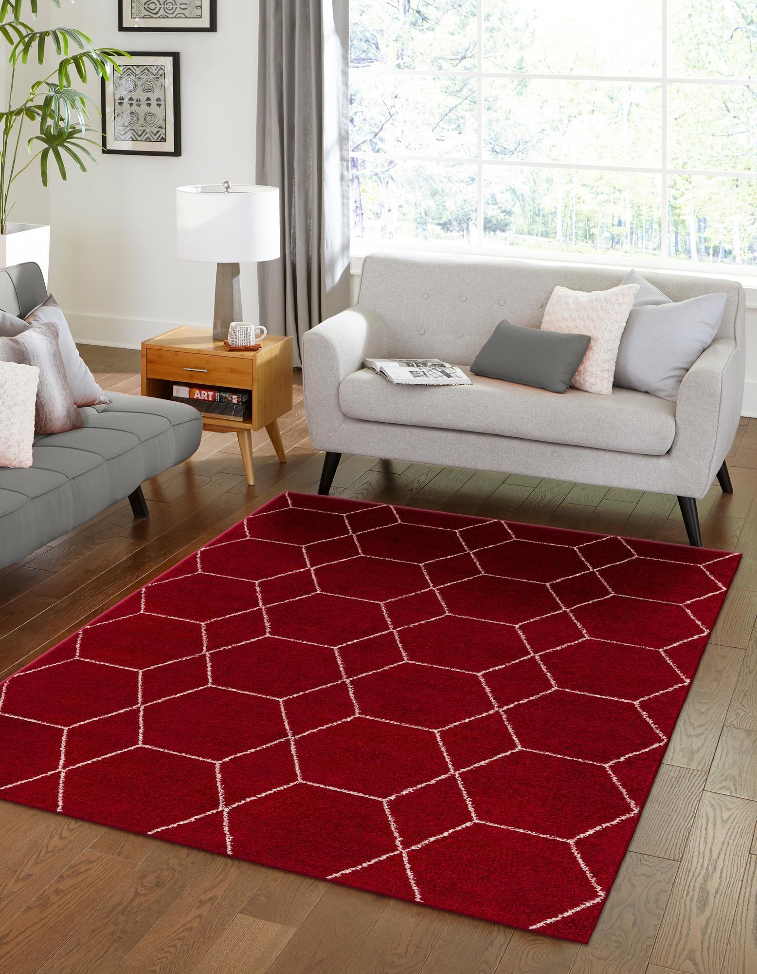 Unique Loom 8' 0 x 10' 0 Trellis Frieze Geometric Red Area Rug
