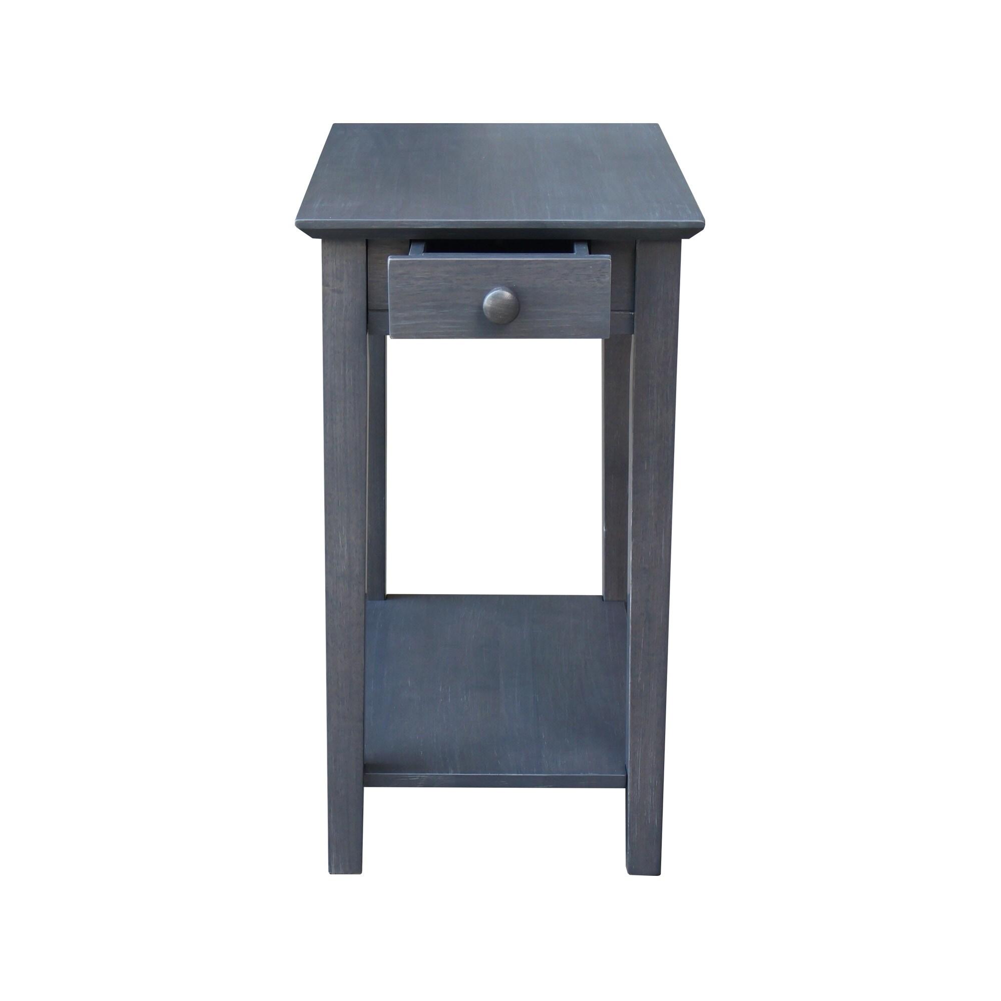 Narrow End Table Heather Gray - International Concepts: Mid-Century Modern Style, Hardwood, Drawer & Shelf