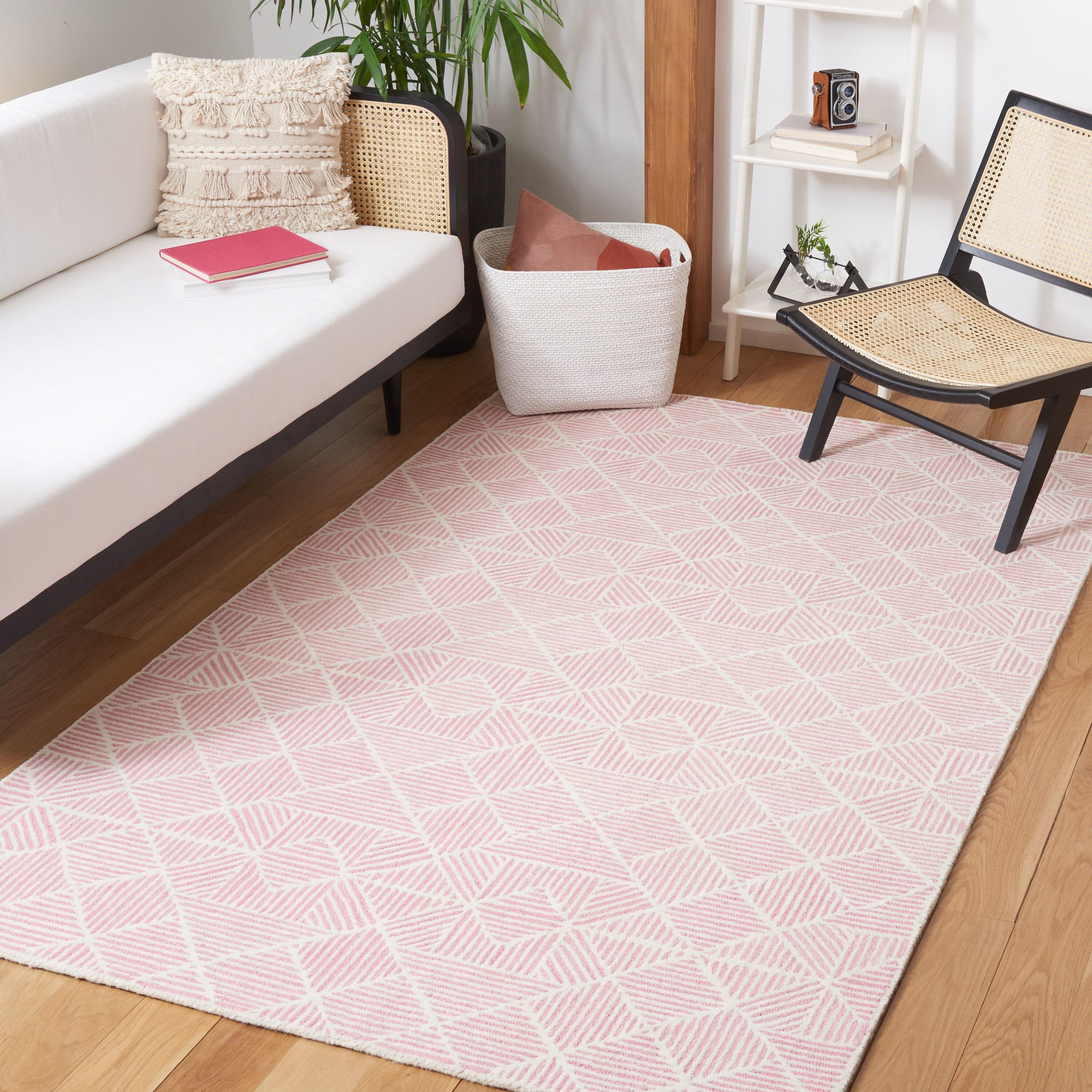 SAFAVIEH Abstract Brock Geometric Wool Area Rug, Pink/Ivory, 5' x 8'