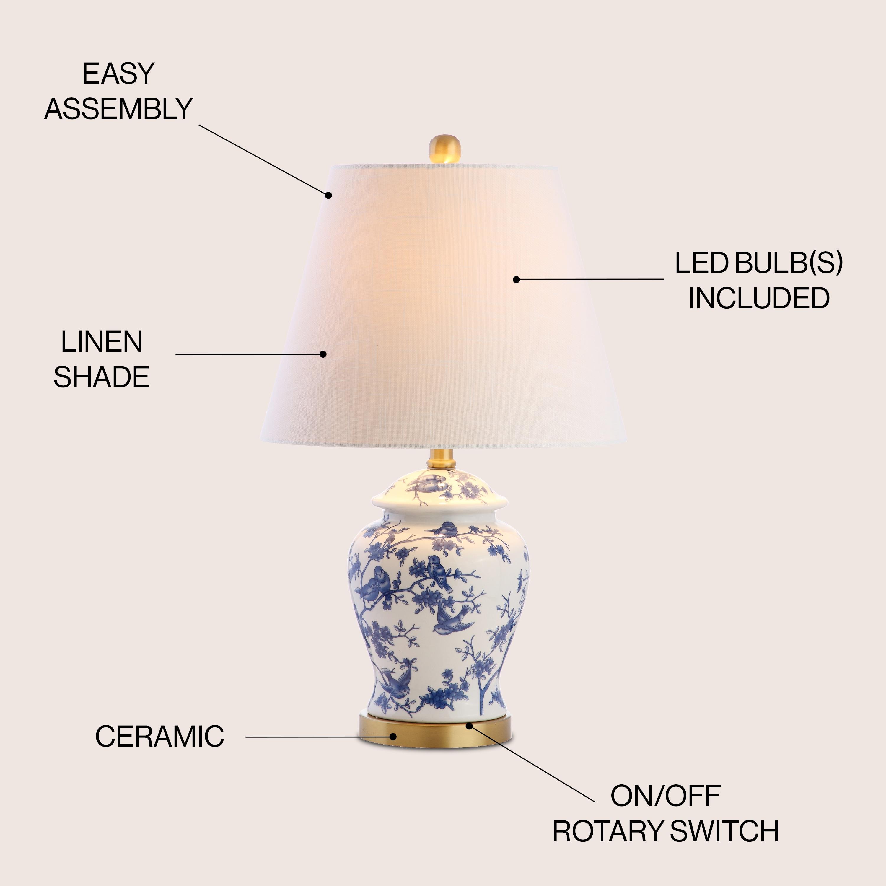 JONATHAN Y Penelope 22" French Country Cottage Ceramic/Iron Chinoiserie Ginger Jar LED Table Lamp, Navy/White