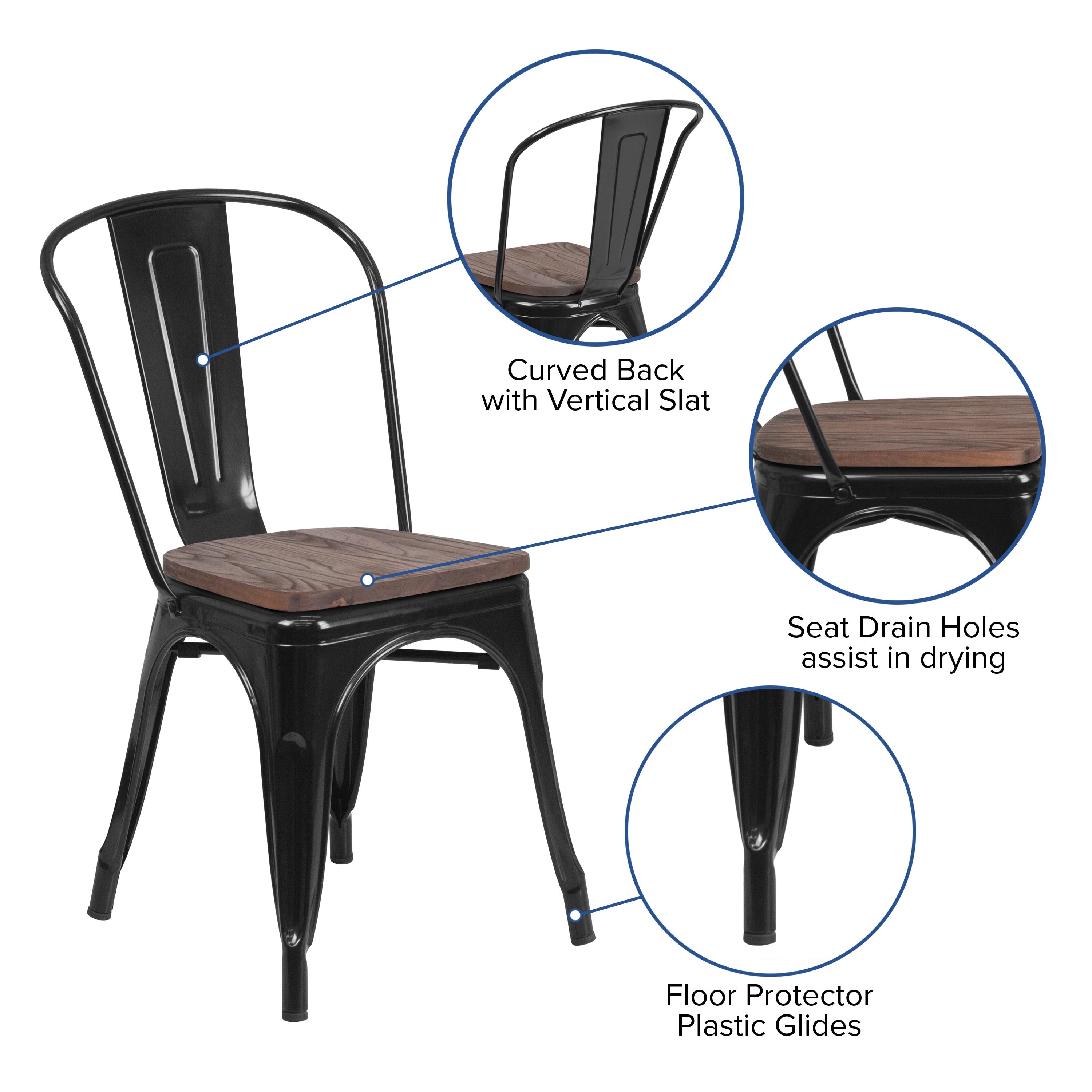 Flash Furniture Black Metal Stackable Chair with Wood Seat