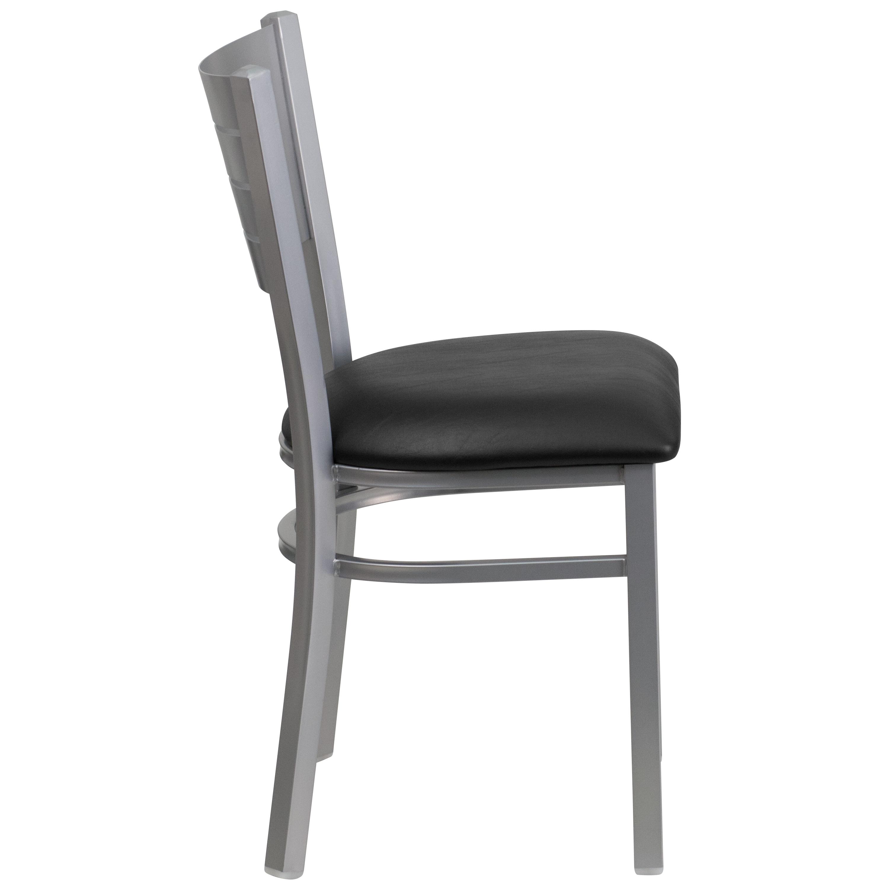 Flash Furniture HERCULES Series Silver Slat Back Metal Restaurant Chair - Black Vinyl Seat