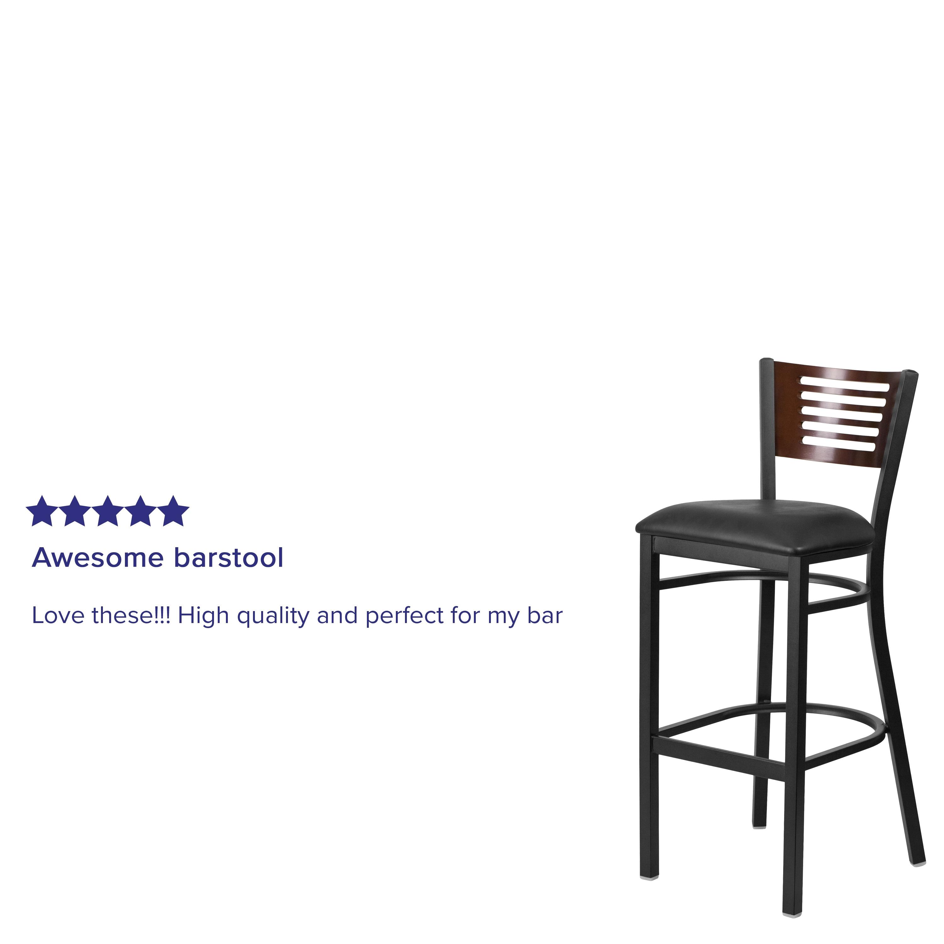 Flash Furniture HERCULES Series Black Slat Back Metal Restaurant Barstool - Walnut Wood Back, Black Vinyl Seat