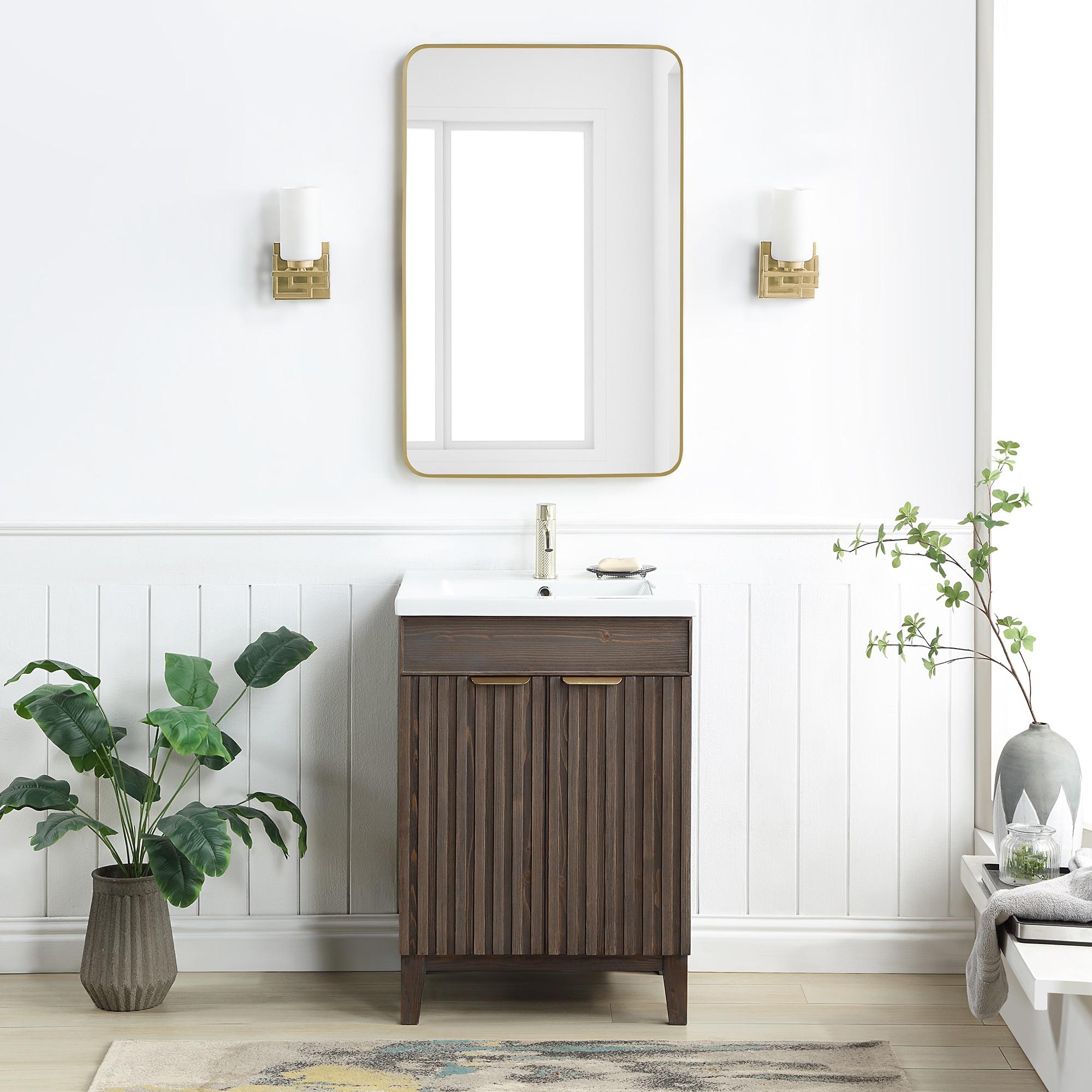 Palos 24" Single Bath Vanity in Spruce Antique Brown with White Ceramic Basin