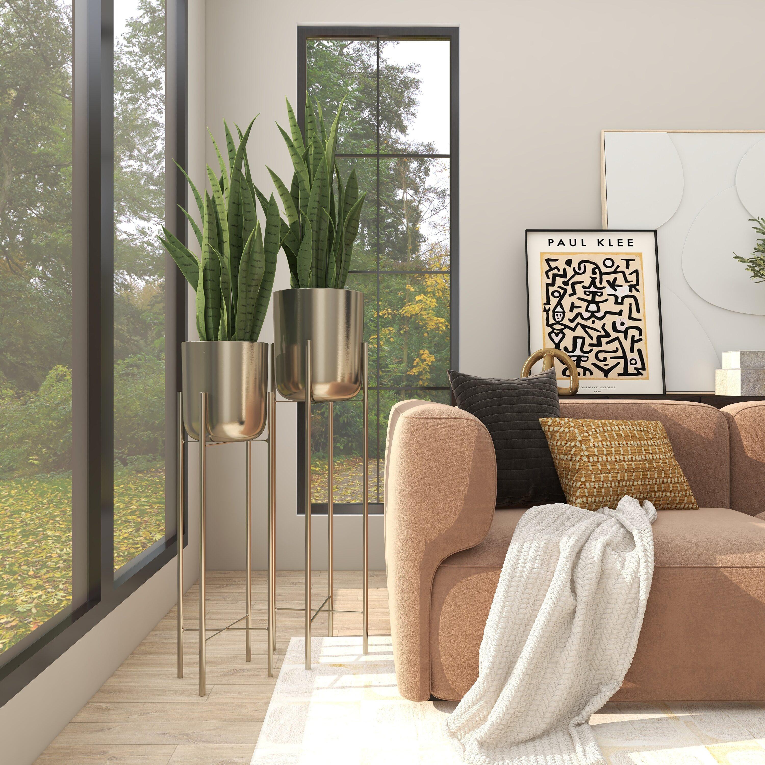 CosmoLiving by Cosmopolitan 2 - Piece Silver Metal Tall Indoor Outdoor Dome Indoor Outdoor Planter with Removable Stand Set