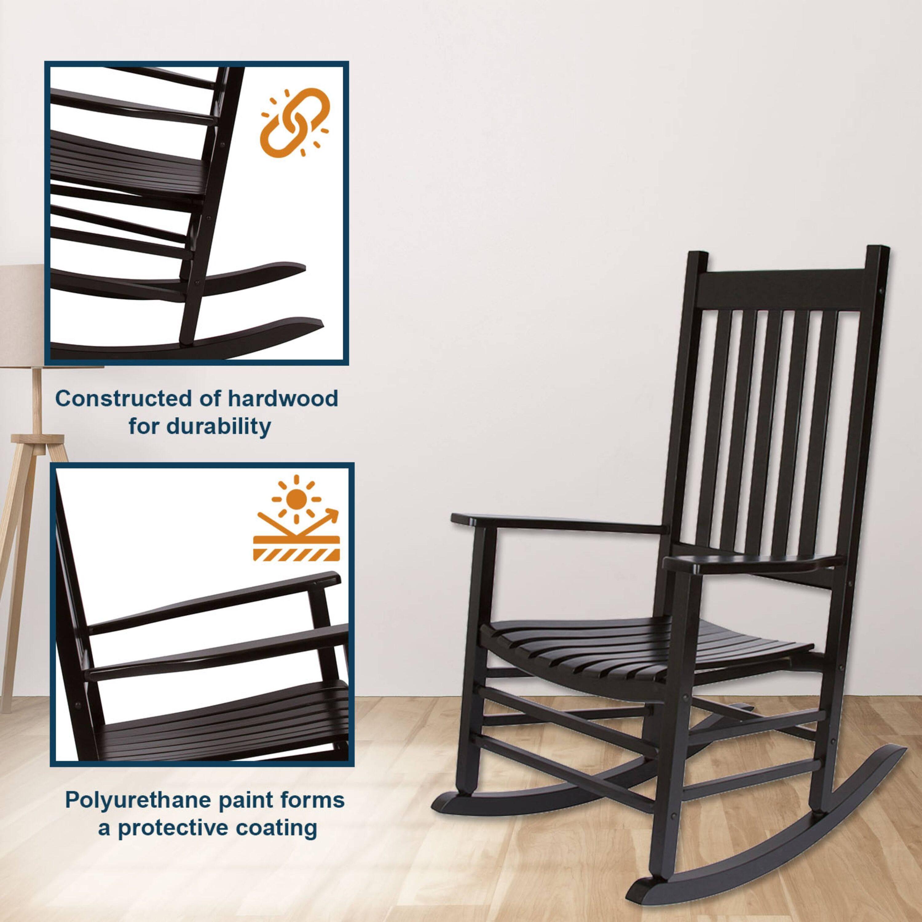 Shine Company Vermont Porch Rocker, High Back Wood Rocking Chair, Black