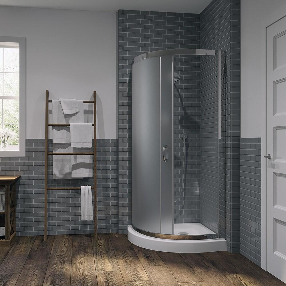 OVE Decors Breeze 35 in. Framed Round Shower Kit w/ Frosted Glass, Base in Chrome Finish