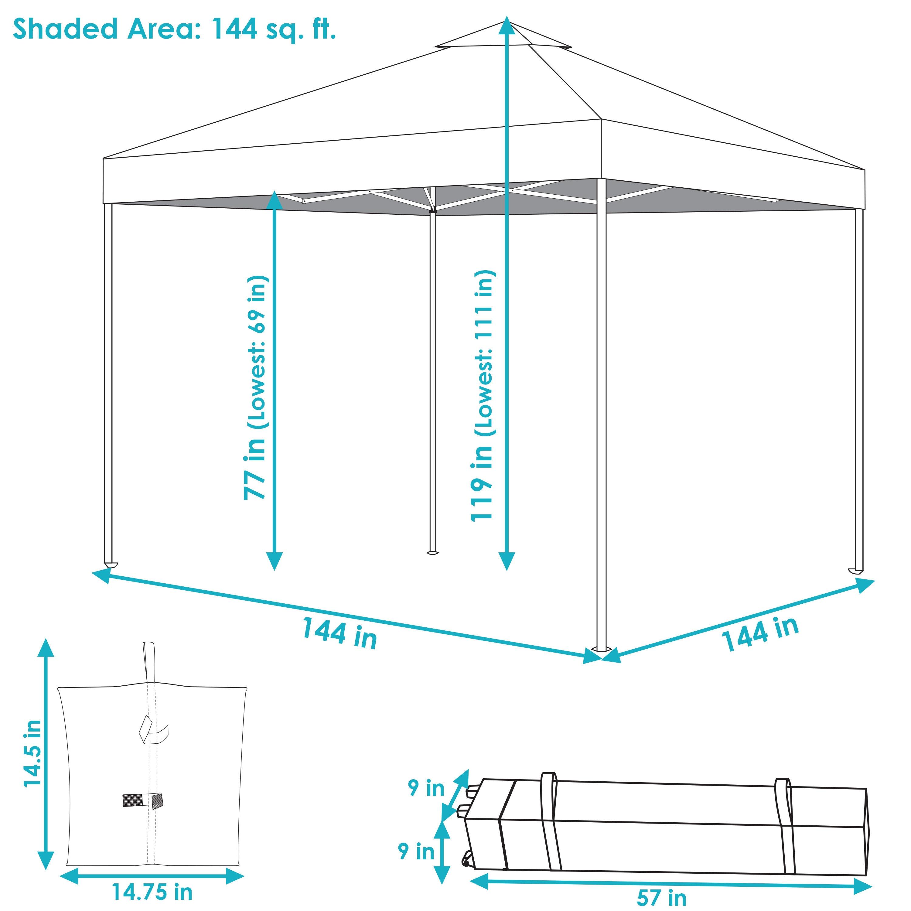 12 Ft. W x 12 Ft. D Metal Pop-Up Canopy