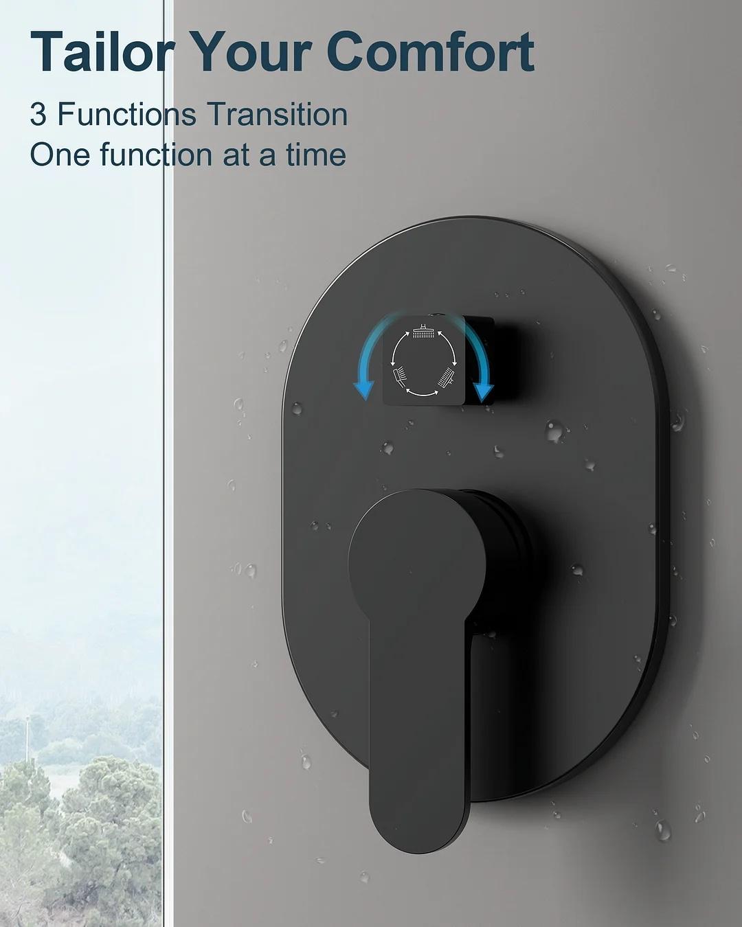 GRANDJOY Complete Shower System, 10" and 6" Dual Wall Mount Rain Shower Faucets with Handheld Shower Spray, High Pressure in Matte Black