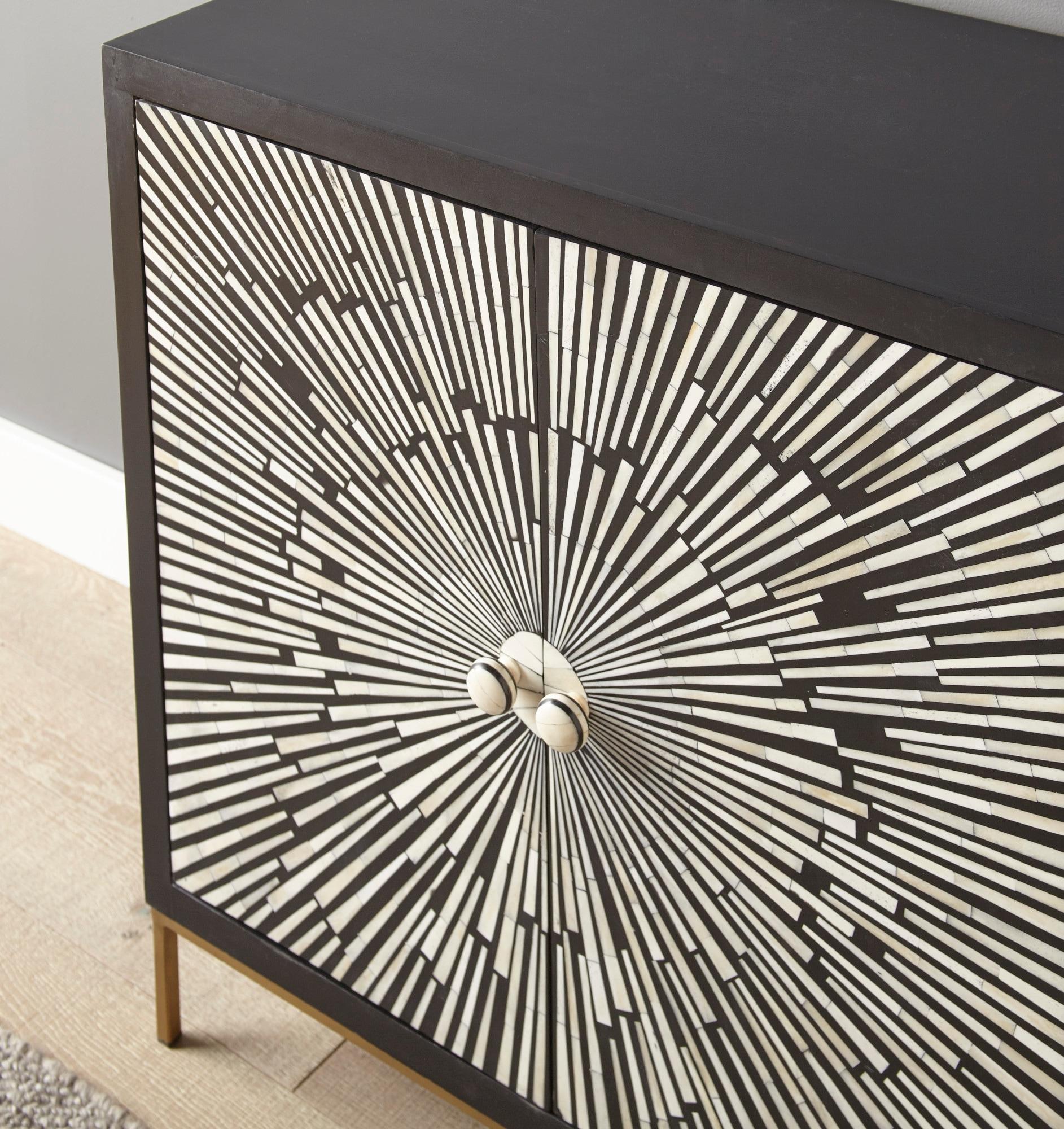 Steve Silver Co. 2 Doors Amika Sunburst Accent Cabinet Black/White: Modern Luxury Storage, Glossy Finish, No Assembly Required