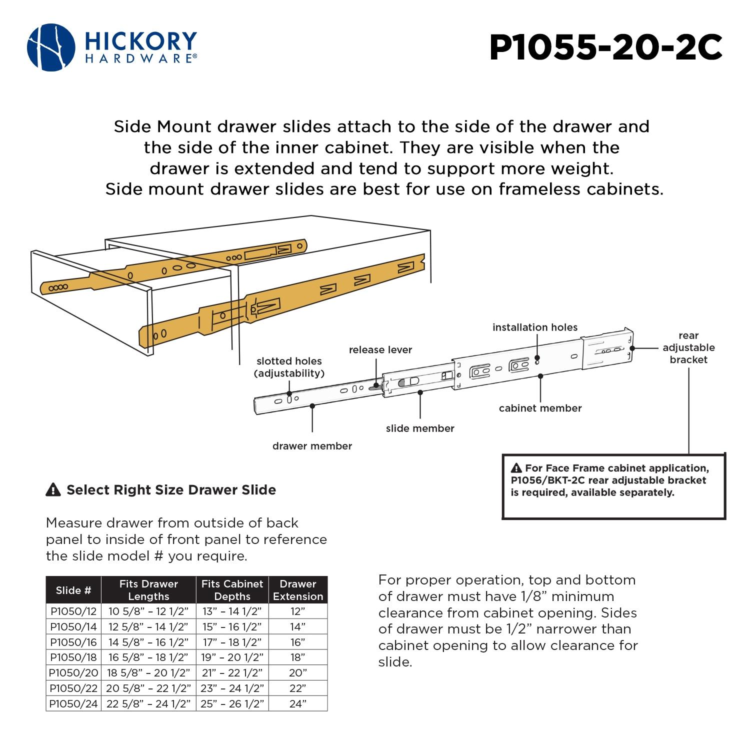 Drawer Slide Side Mount Soft Close Full Extension Cadmium Finish