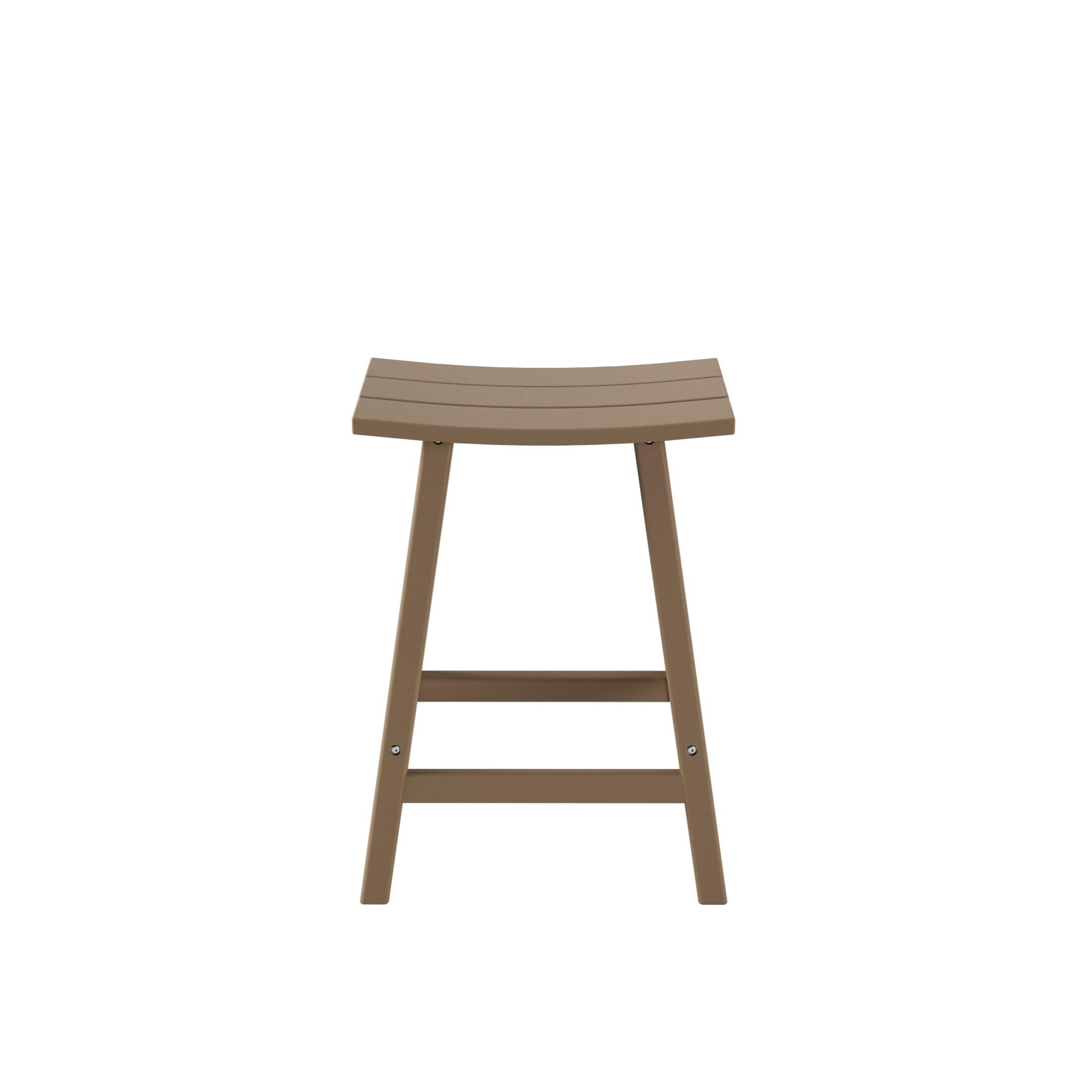 Polytrends Laguna Hdpe All Weather Outdoor Patio 24" Saddle Seat Counter Stool (Set Of 2) Weathered Wood Glam