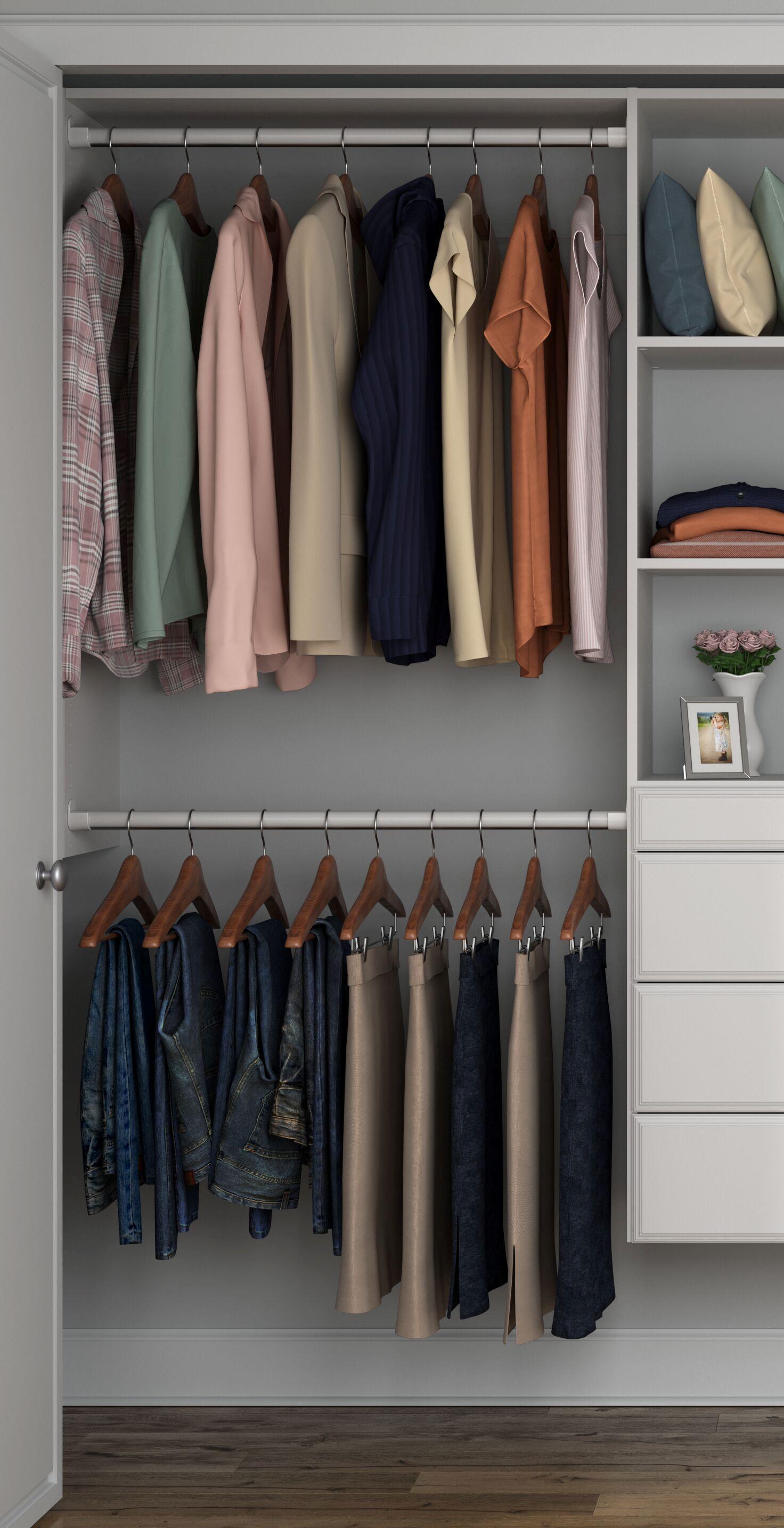 Easy Track Wood Laminate Deluxe Closet Organizer with Shelves and Drawers, White