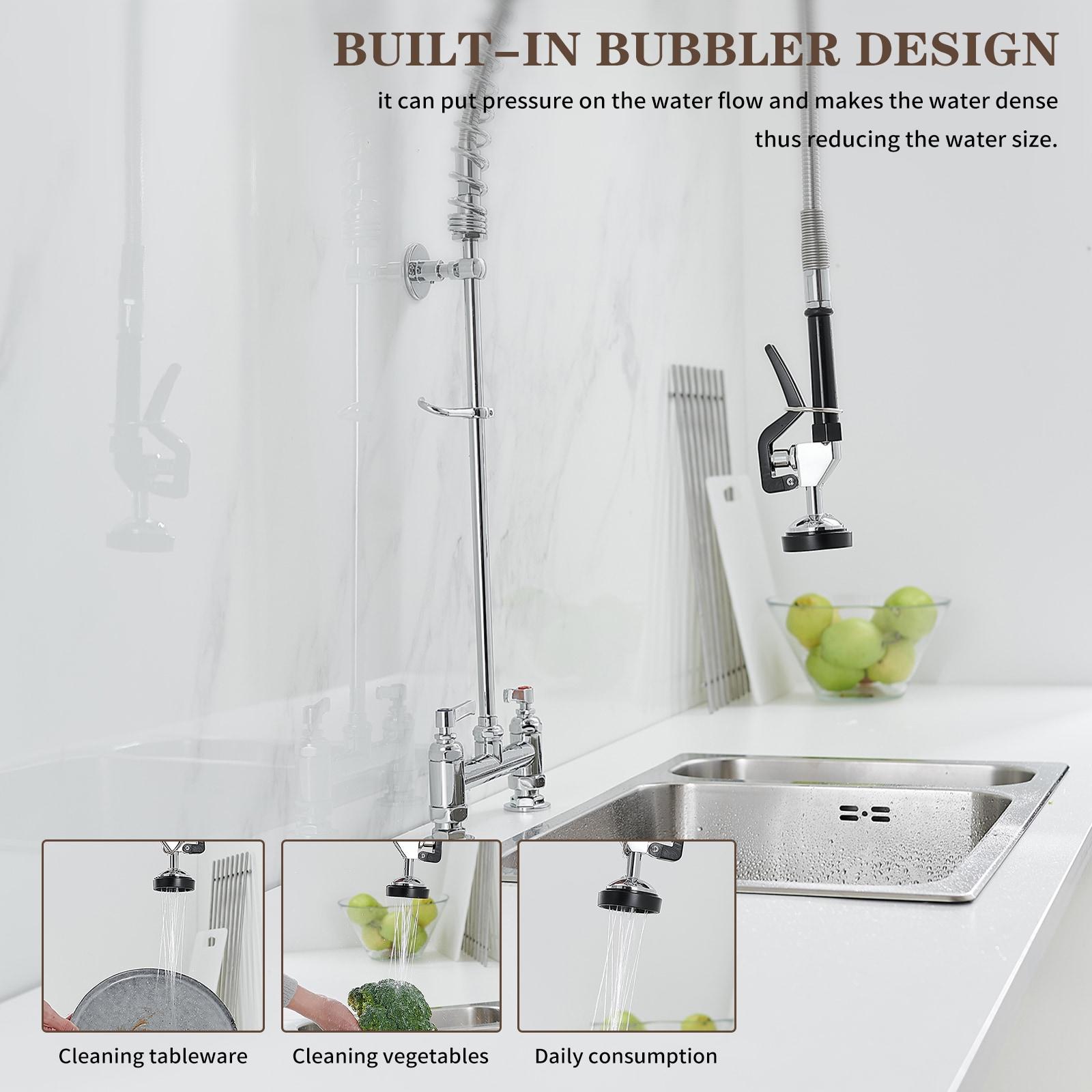 BWE Commercial Restaurant Pull-Down Dual Handle Countertop Flush Spray Utility Kitchen Faucet 8 Inch