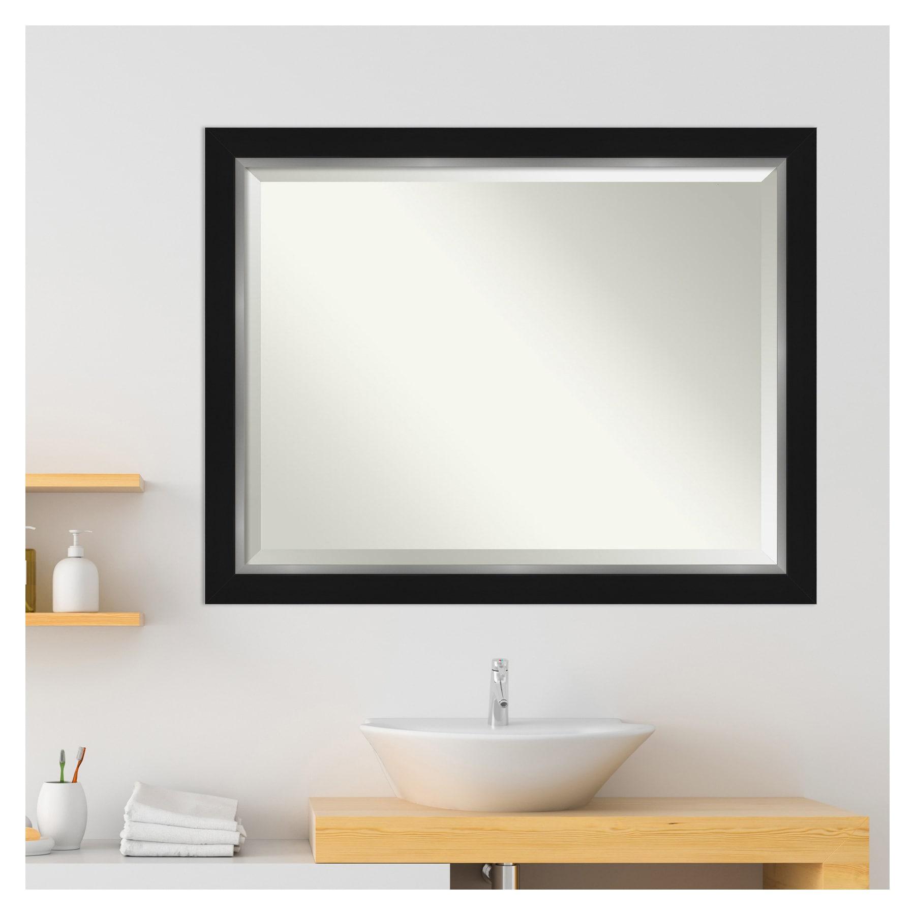 Amanti Art Beveled Bathroom Wall Mirror - Eva Black Silver Frame Eva Black Silver Outer Size: 45 x 35 in