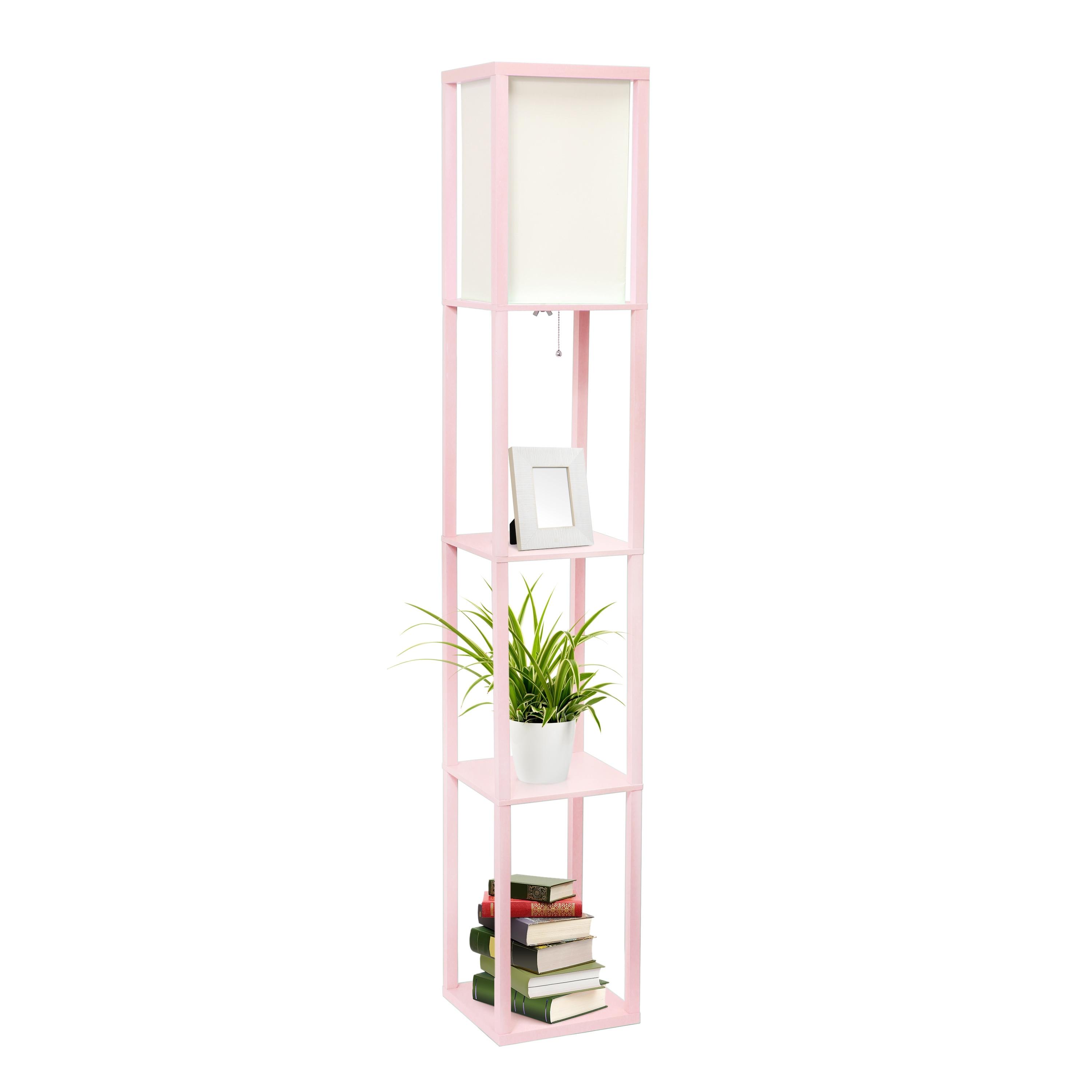 Column Shelf Floor Lamp with Linen Shade Light Pink - Lalia Home: ETL Listed, Pull Chain Switch