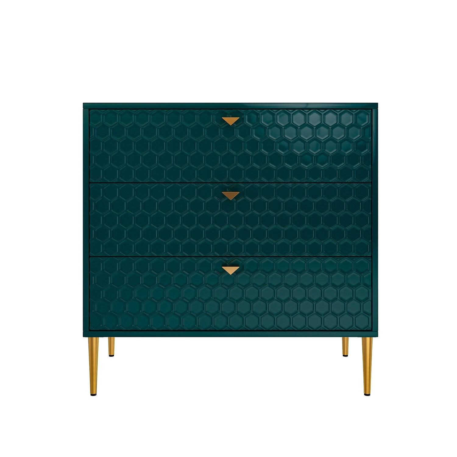 Mondawe Accent Cabinet with 3 Drawers, Free Standing Sideboard Buffet Cabinet with Storage, Modern Storage Cabinet for Dining Room Hallway Office Entryway,Green