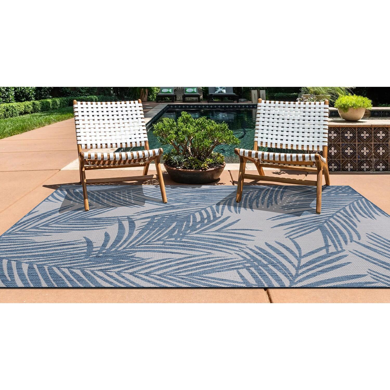 World Rug Gallery Contemporary Distressed Leaves Textured Flat Weave Indoor/Outdoor Area Rug - BLUE 5' X 7'